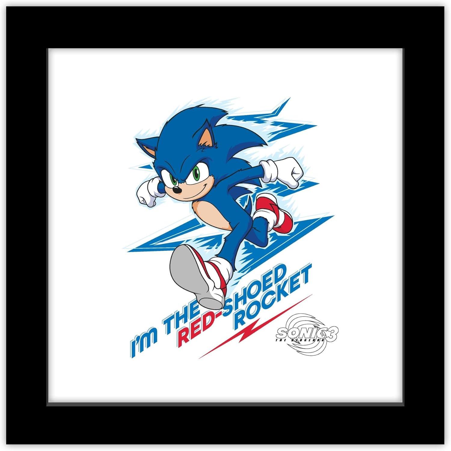 Gallery Pops Sonic the Hedgehog 3 - Sonic the Red-Shoed Rocket Wall Art, Black Framed Version, 12" x 12"