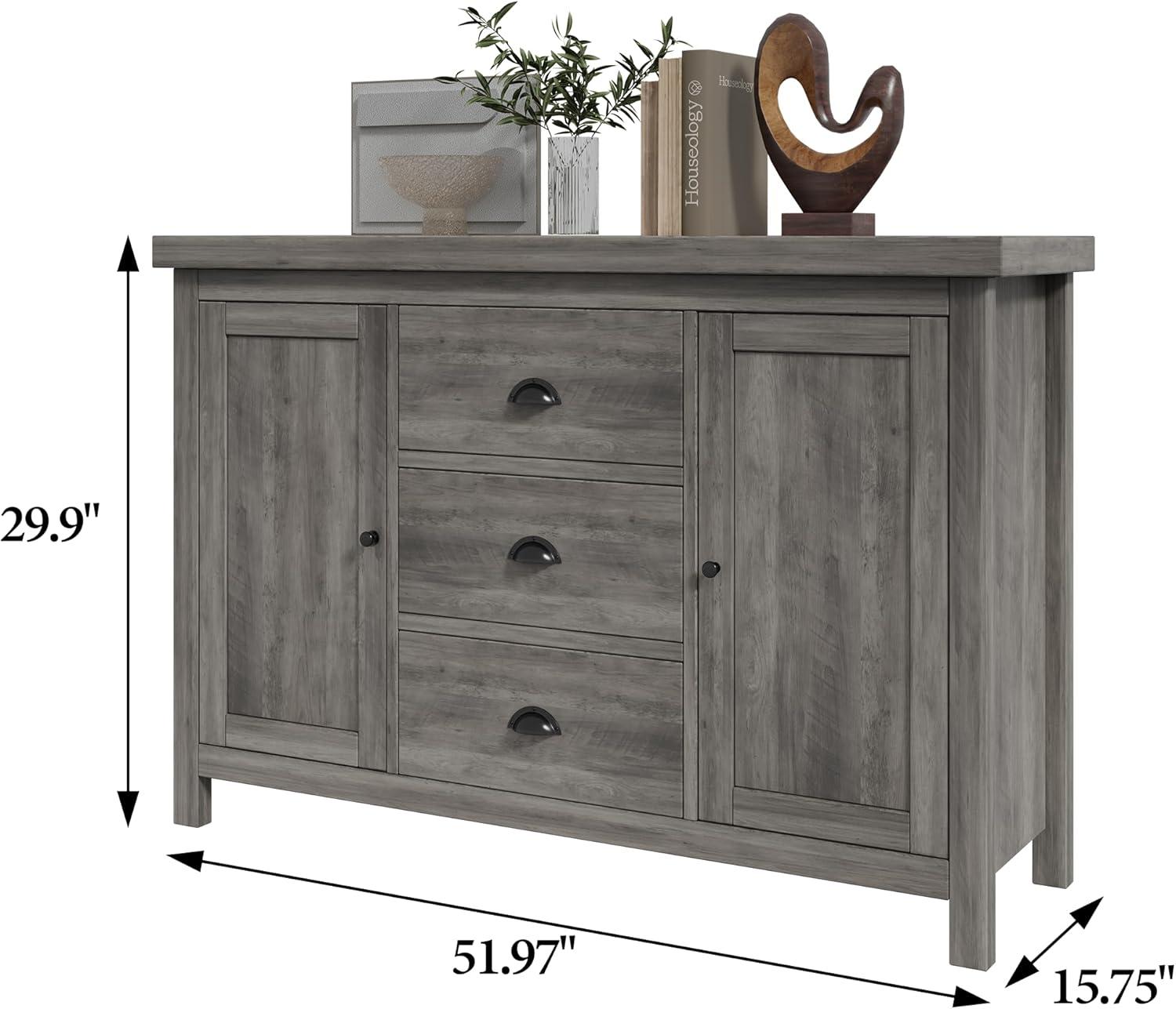 Grey Wash Farmhouse Rustic Kitchen Storage Sideboard with Adjustable Shelves