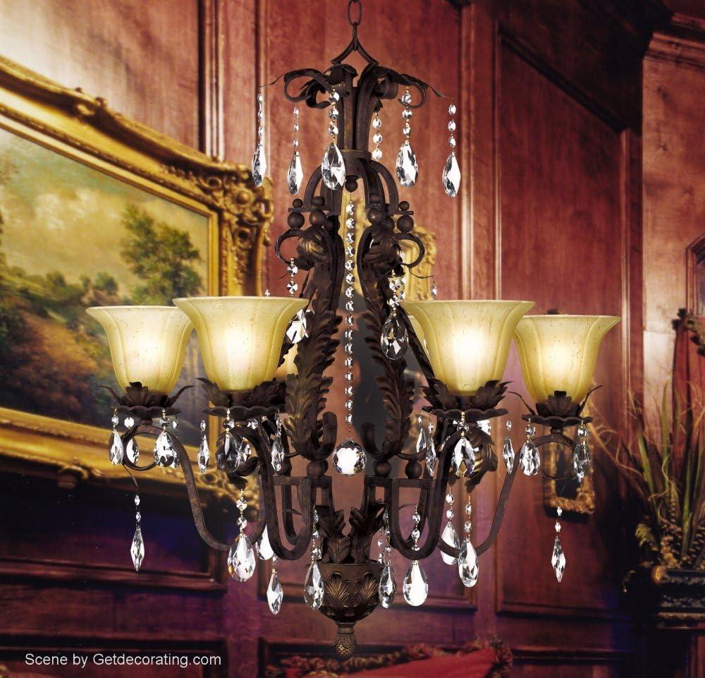 Regency Hill Iron Leaf Roman Bronze Chandelier 29" Wide French Rustic Crystal Cream Glass 6-Light Fixture for Dining Room House Foyer Kitchen Island
