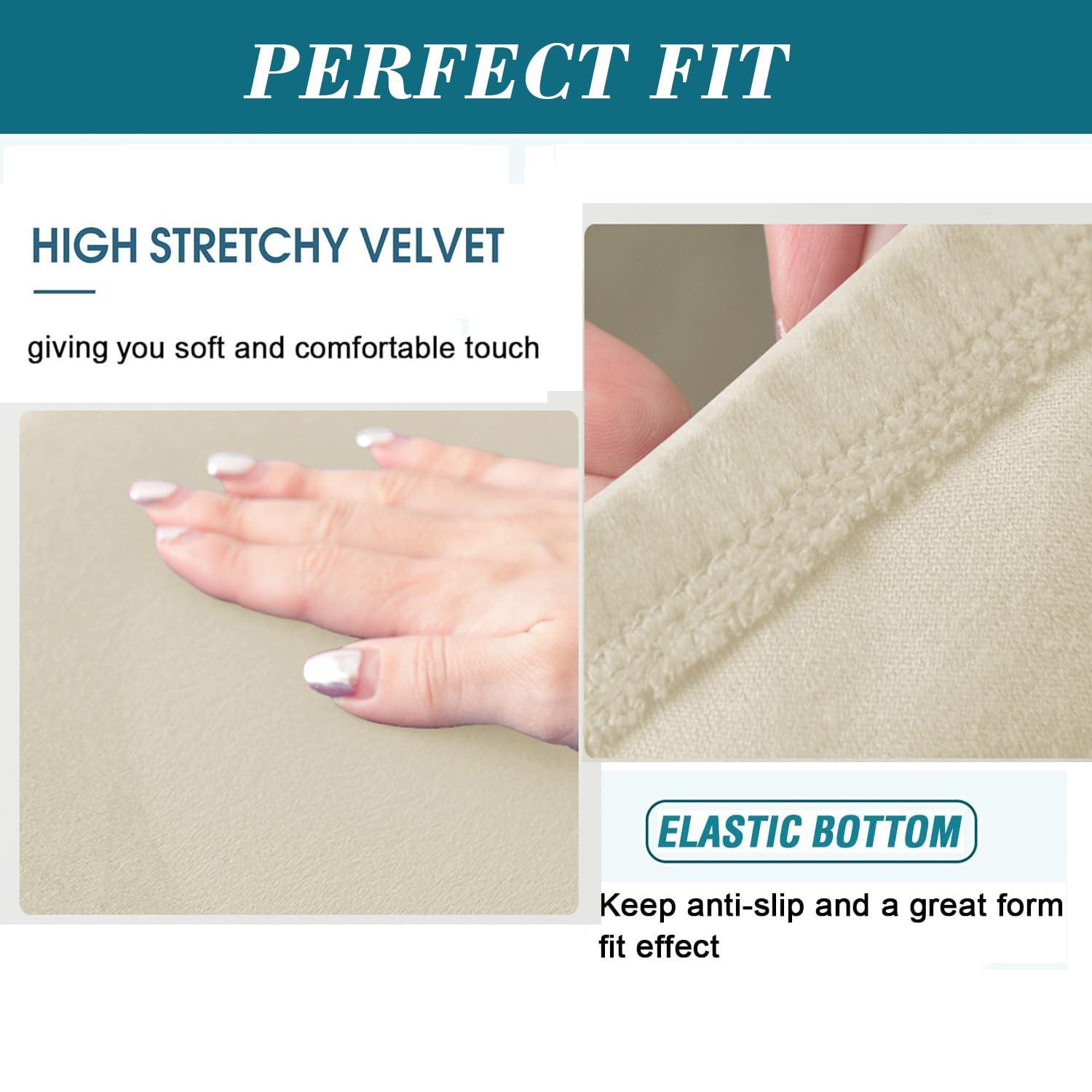 HFCNMY Ottoman Cover Rectangle,Stretch Velvet Slipcovers Rectangle Thick Covers Slipcover for Ottomans Soft Foot Stool with Elastic Bottom Beige Medium (ASMFDT20230725-7)