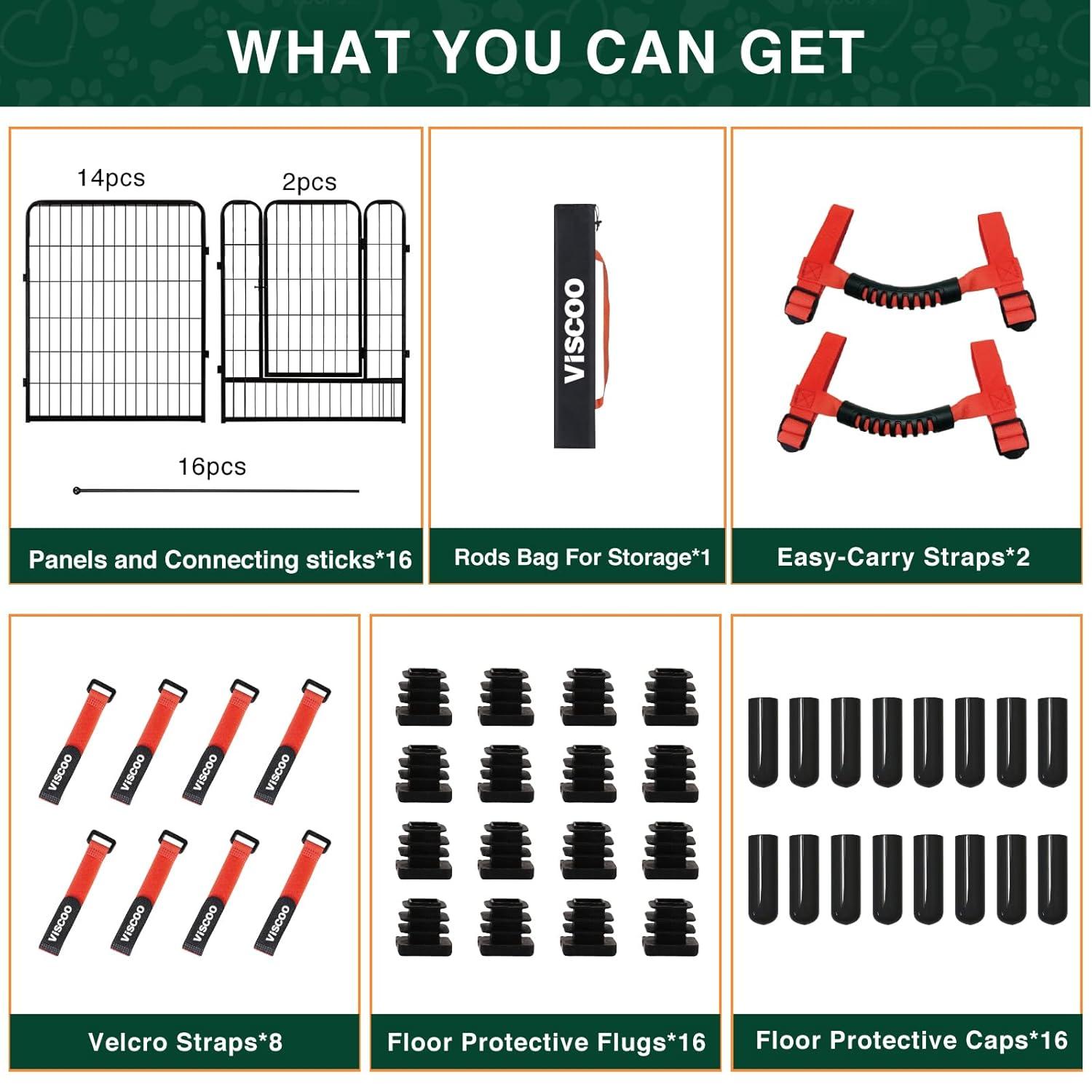 FDW Dog Playpen Pet Dog Fence 32" Height 16 Panels Metal Dog Pen Outdoor Exercise Pen with Doors for Large/Medium /Small Dogs Camping,Yard
