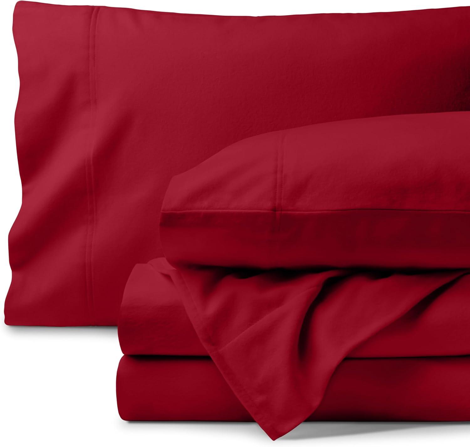 Red Organic Flannel Twin XL Sheet Set by Bare Home