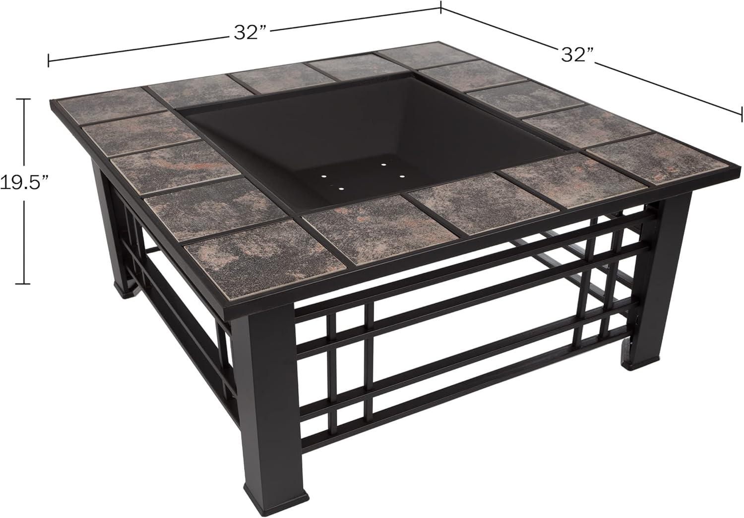 Pure Garden 32-Inch Outdoor Fire Pit with Screen, Cover, and Poker (Black)