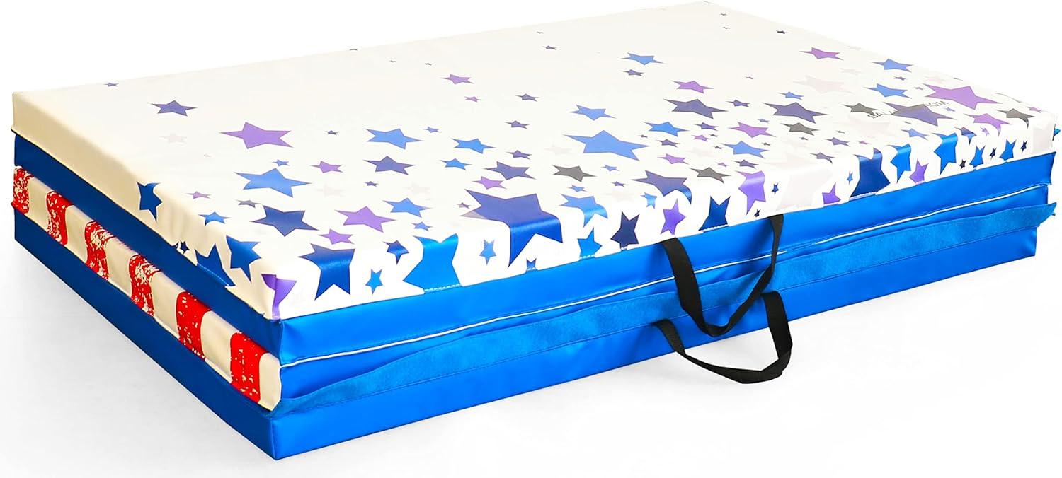 BalanceFrom Folding Gymnastics Mat, Thick Home Gym Floor Tumbling Equipment, Star/Stripe - Portable Exercise and Workout Pad for Pilates, Aerobics,