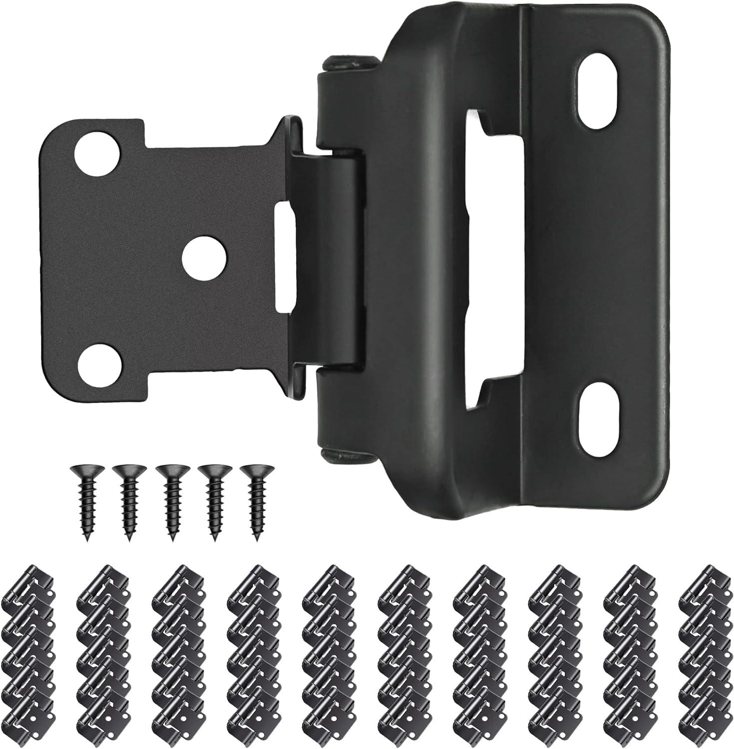 50 Pack 25 Pairs Semi-Overlay 1/2 inch Self-Closing Face Frame Cabinet Hinges Matte Black Half Wrap-Around Kitchen Cabinet Door Hinges Face Mount Cabinet Hardware Matte Black Matte Black