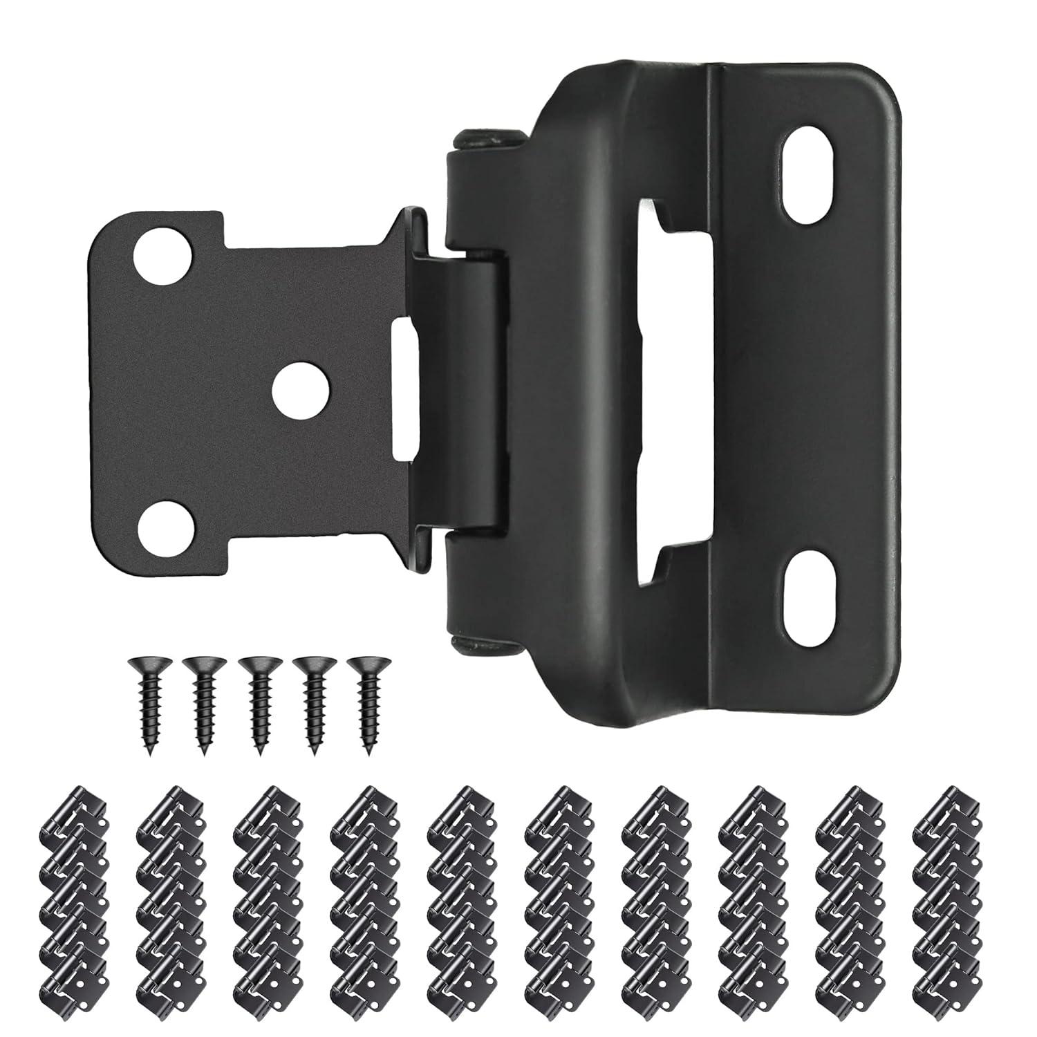 50 Pack 25 Pairs Semi-Overlay 1/2 inch Self-Closing Face Frame Cabinet Hinges Matte Black Half Wrap-Around Kitchen Cabinet Door Hinges Face Mount Cabinet Hardware Matte Black Matte Black