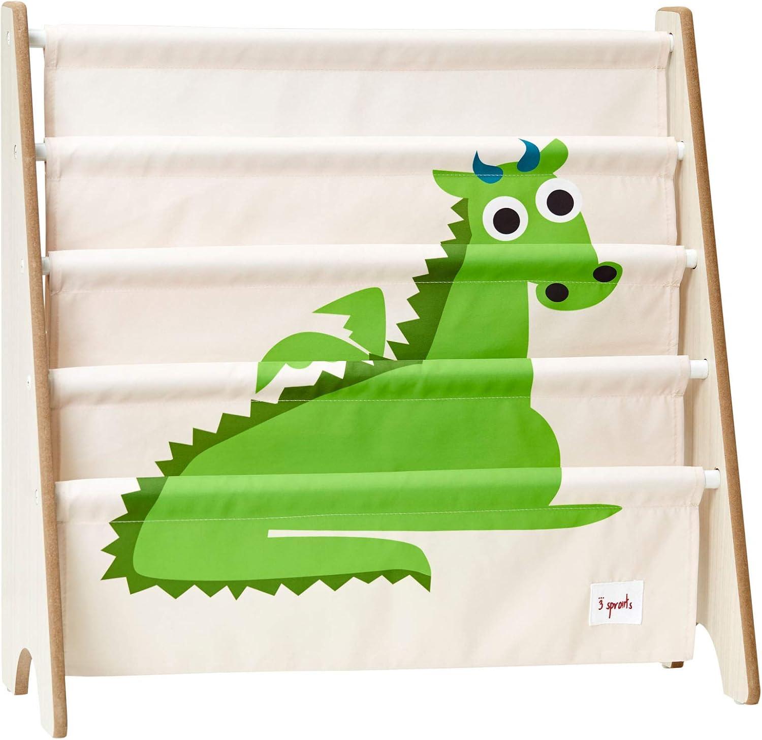 Kids Dragon Print Gray and Green Book Rack