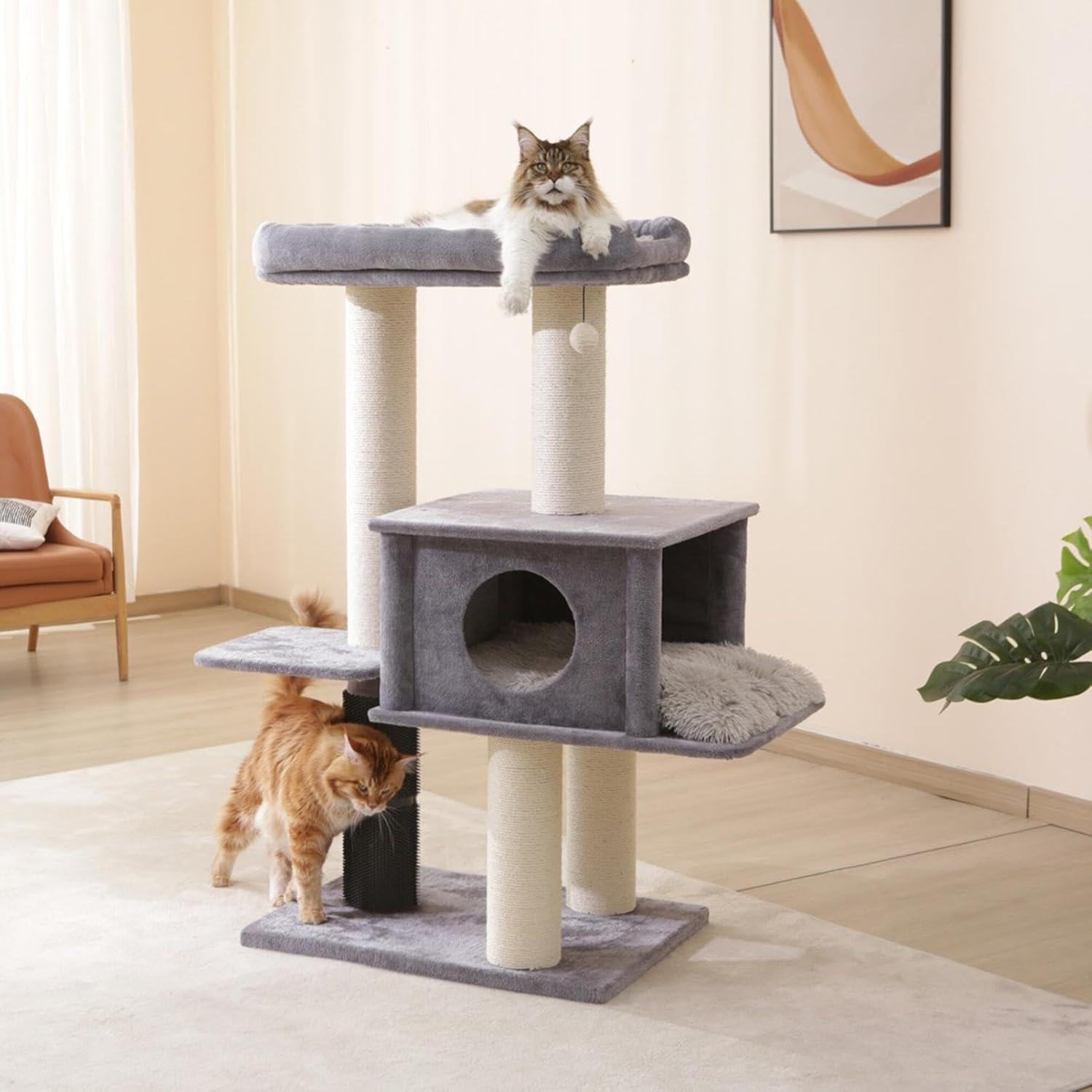 57" Cat Tree with Condo and Rubber Groomer