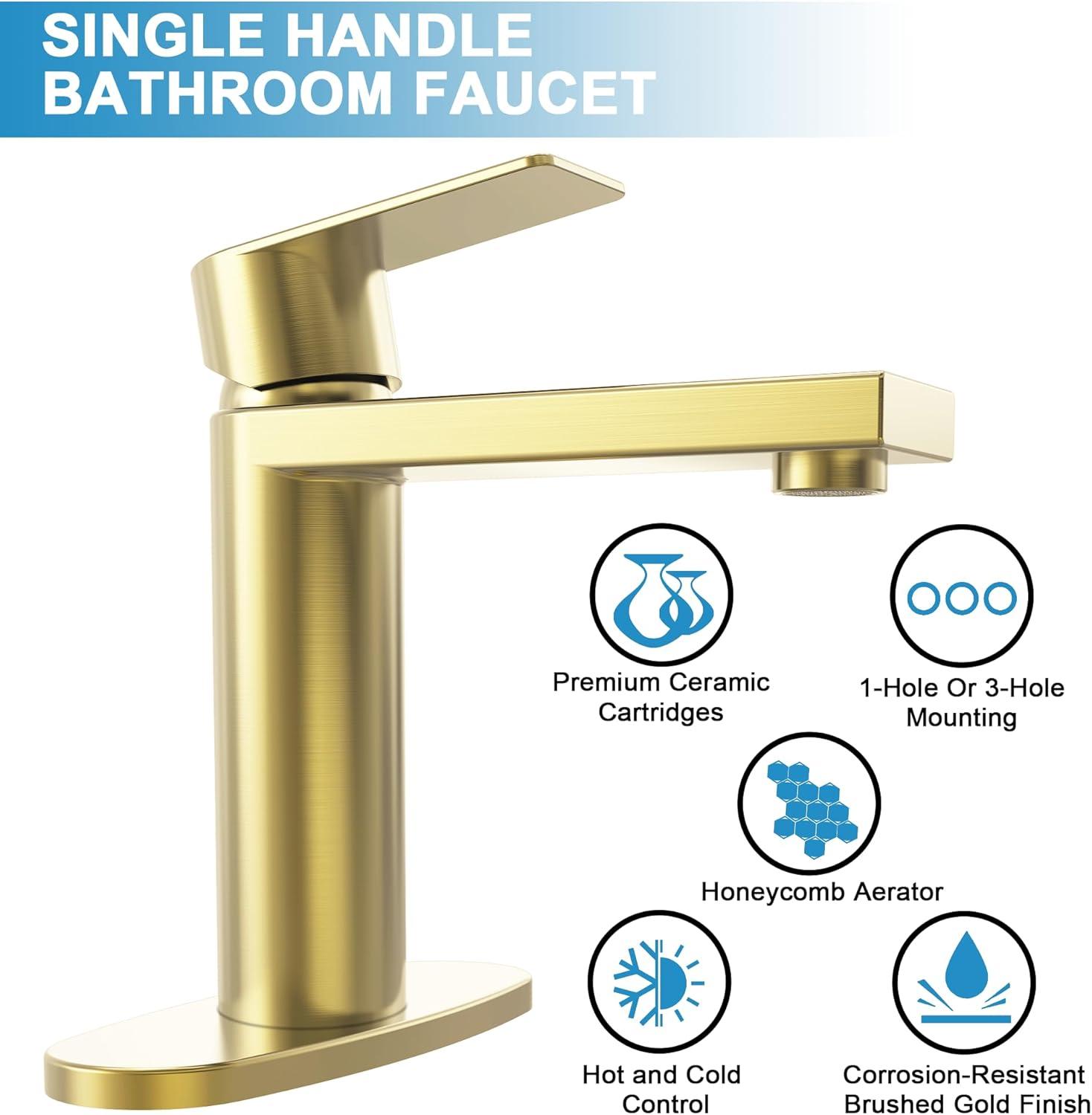 Brushed Gold Single Handle Brass Bathroom Faucet