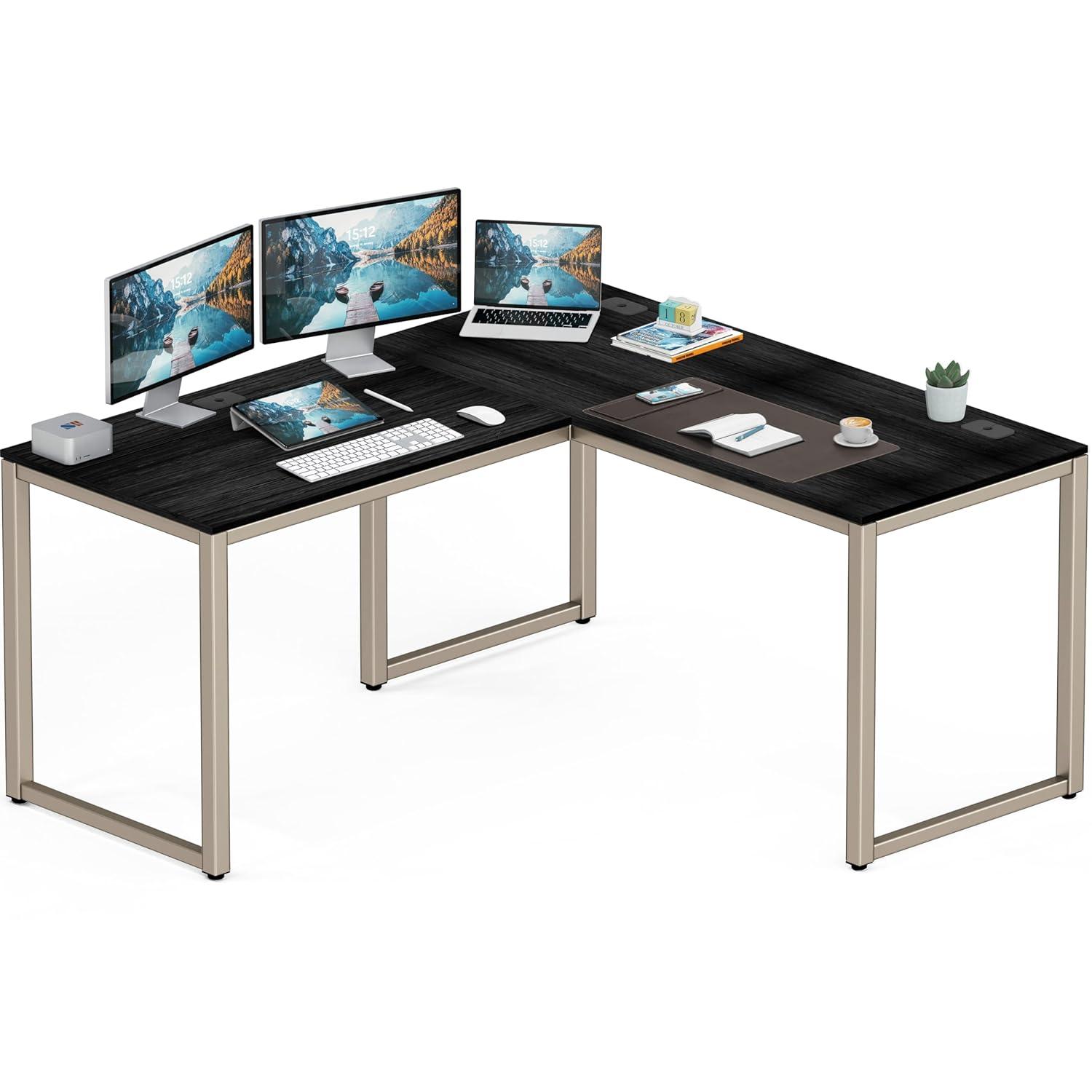 SHW Commercial-Grade L Shaped 55" x 60" Corner Office Computer Desk, Espresso