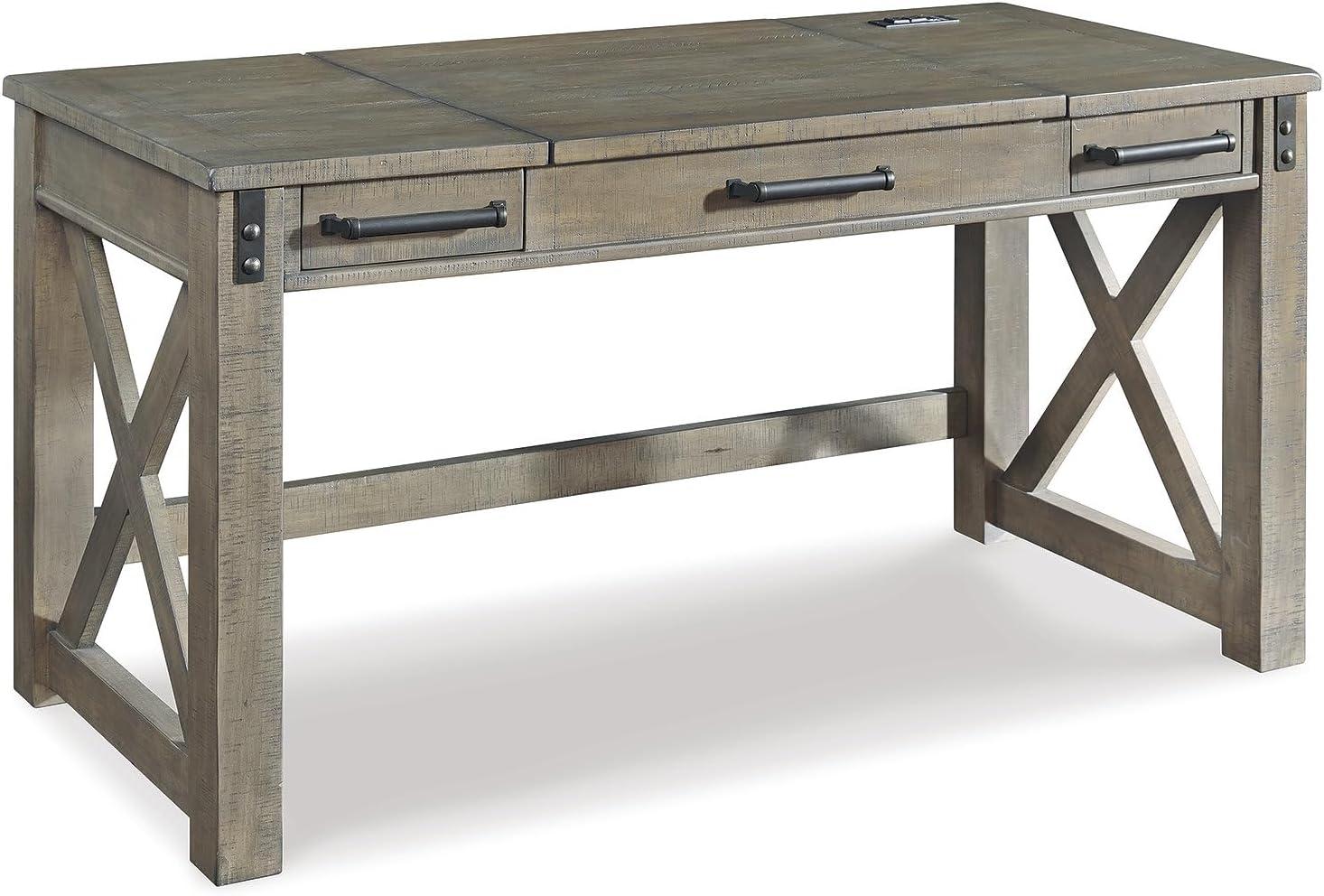 Aldwin Home Office Lift Top Writing and Computer Desk Black/Gray - Signature Design by Ashley: 60" Adjustable, with USB Charging Station