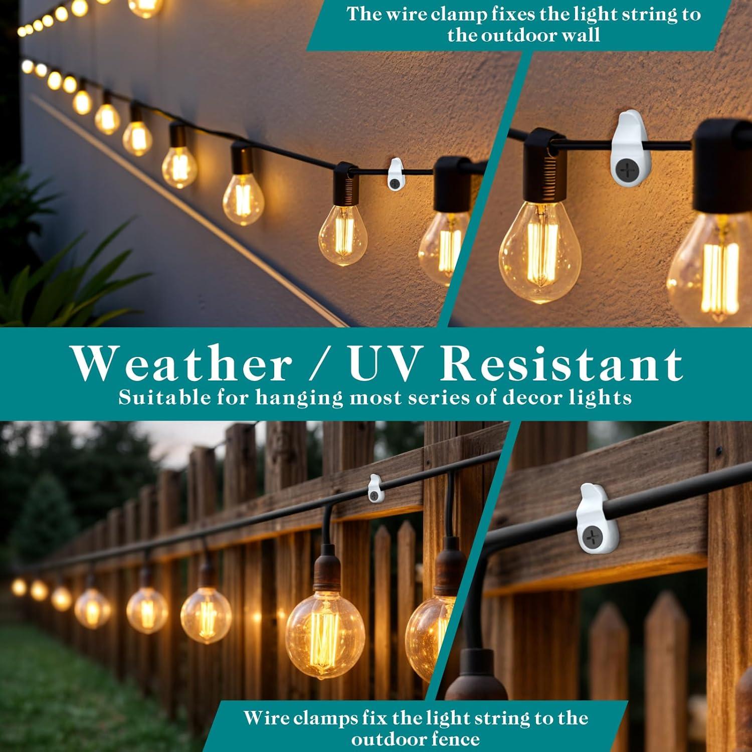 Hooks for Outdoor String Lights Clips, Christmas Light Clips Weatherproof, Lights Hanger Hooks for Hanging Christmas Light, Fairy Light, Cable, Holiday Decor - White, 50 Pack