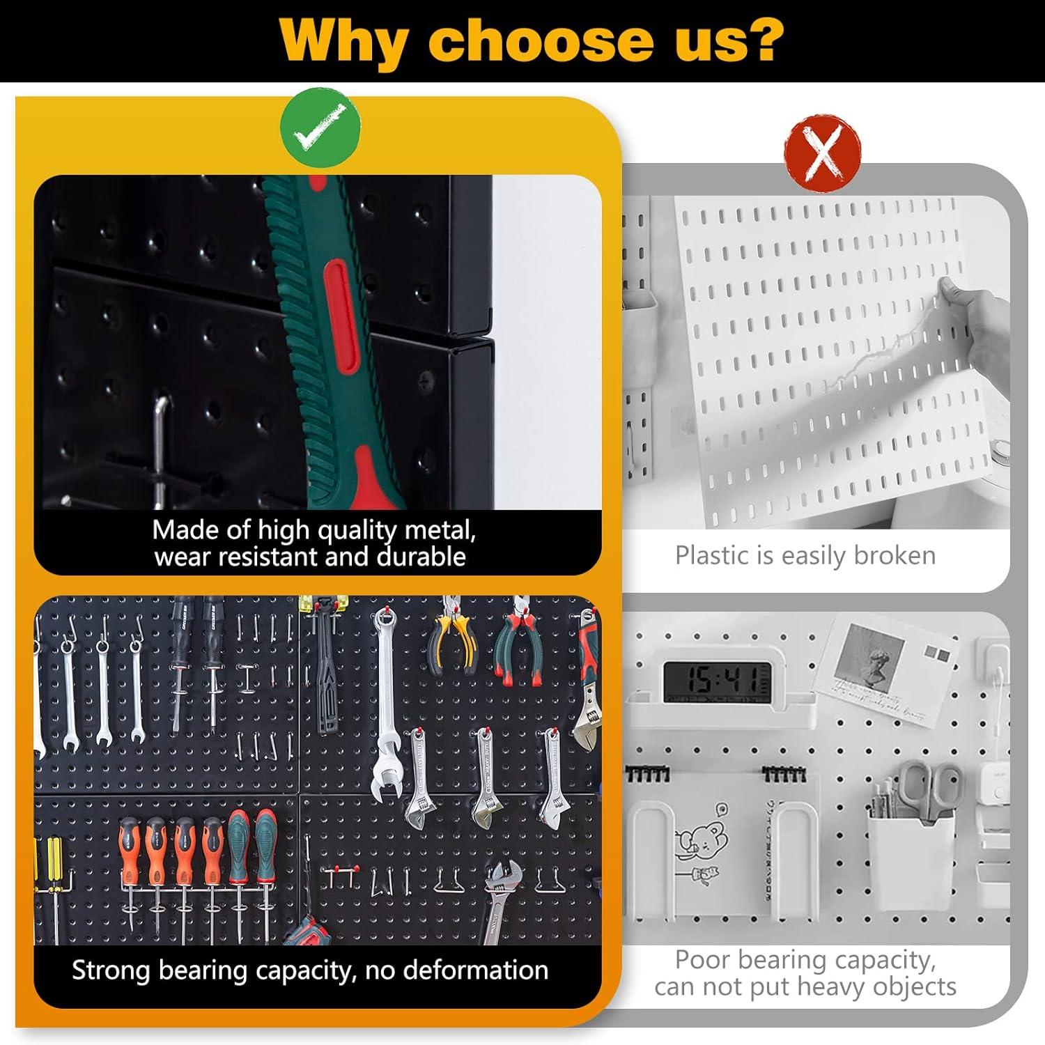 4 Pack Metal Pegboard Panels 24" x 12" Black Heavy Duty Steel Pegboard Wall Organizer, Garage Utility Tools Pegboard Storage System for Workbench, Shop, Shed Modular Peg Board Organizer Board Kit