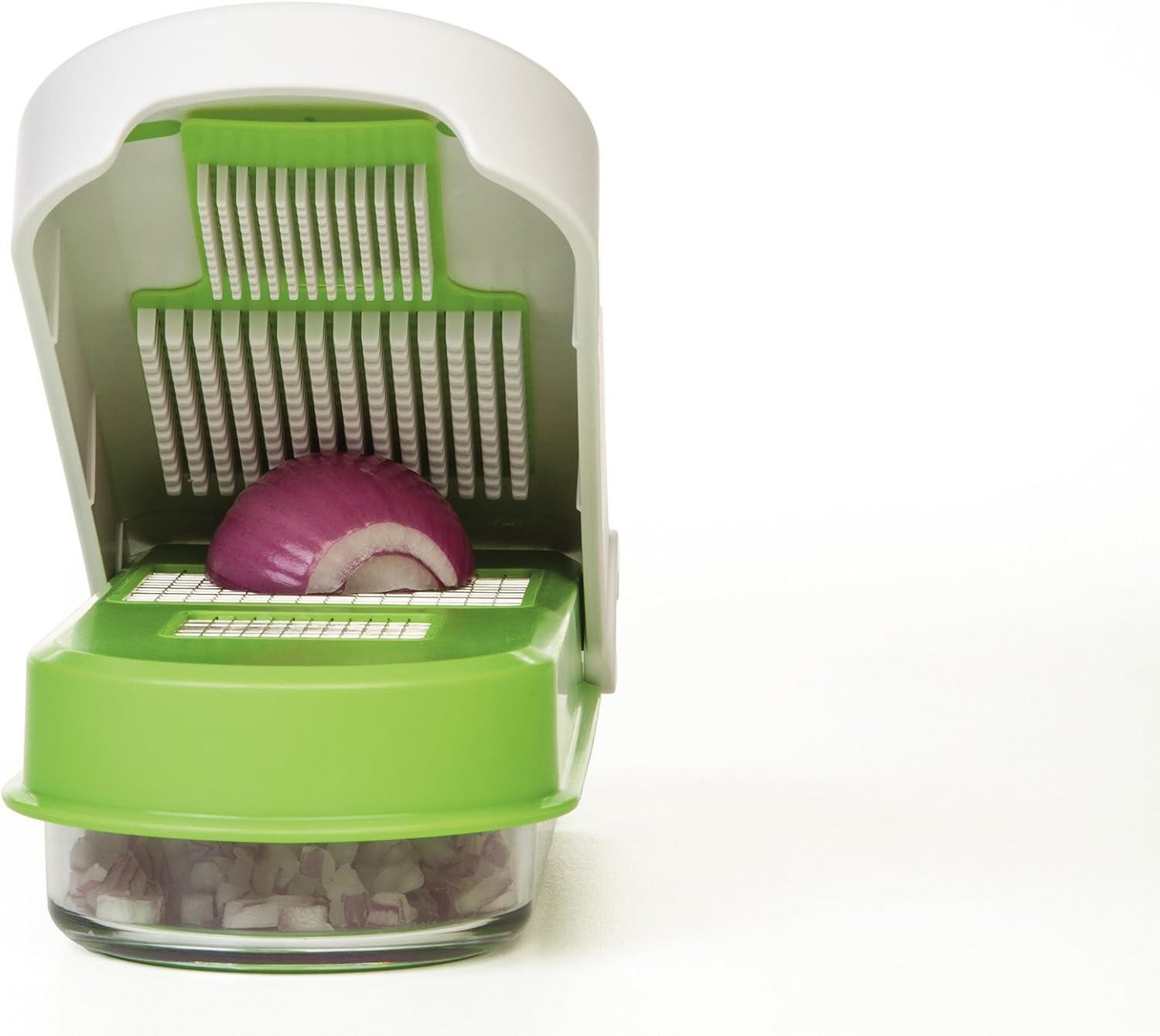 Prepworks Onion Chopper: Manual Veggie Dicer, 2 Stainless Steel Blades, Dishwasher-Safe, Clear, 3-Piece Set