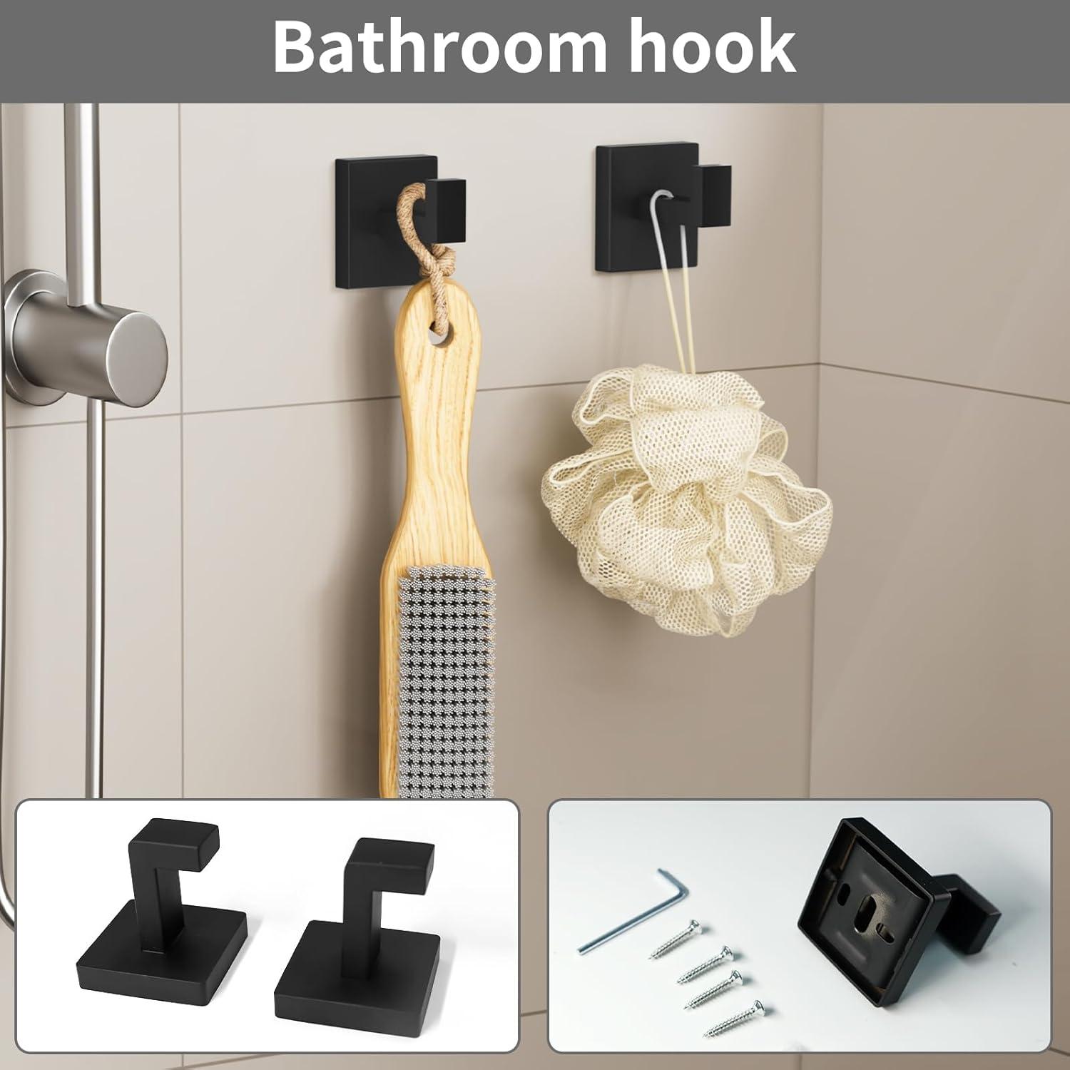 Bathroom Hardware Set,Frsuoak 5-Pieces Matte Black Bathroom Hardware Accessories Set, SUS304 Stainless Steel Bath Towel Bar Set, Towel Racks for Bathroom Wall Mounted