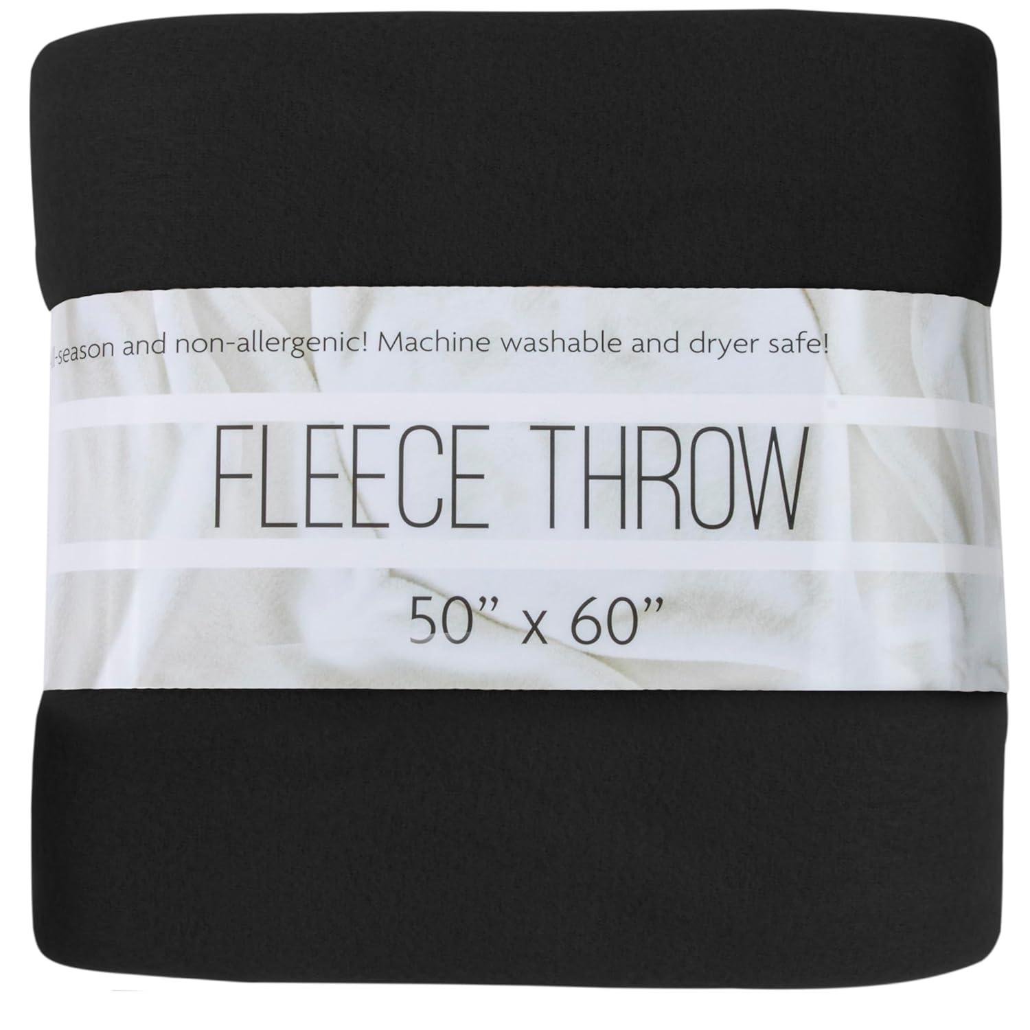 Single Solid Color Hypoallergenic 60”L x 50”W Fleece Throw Blanket for Fall, Winter, Spring, Summer, Men, Women, Children & Pets in Black