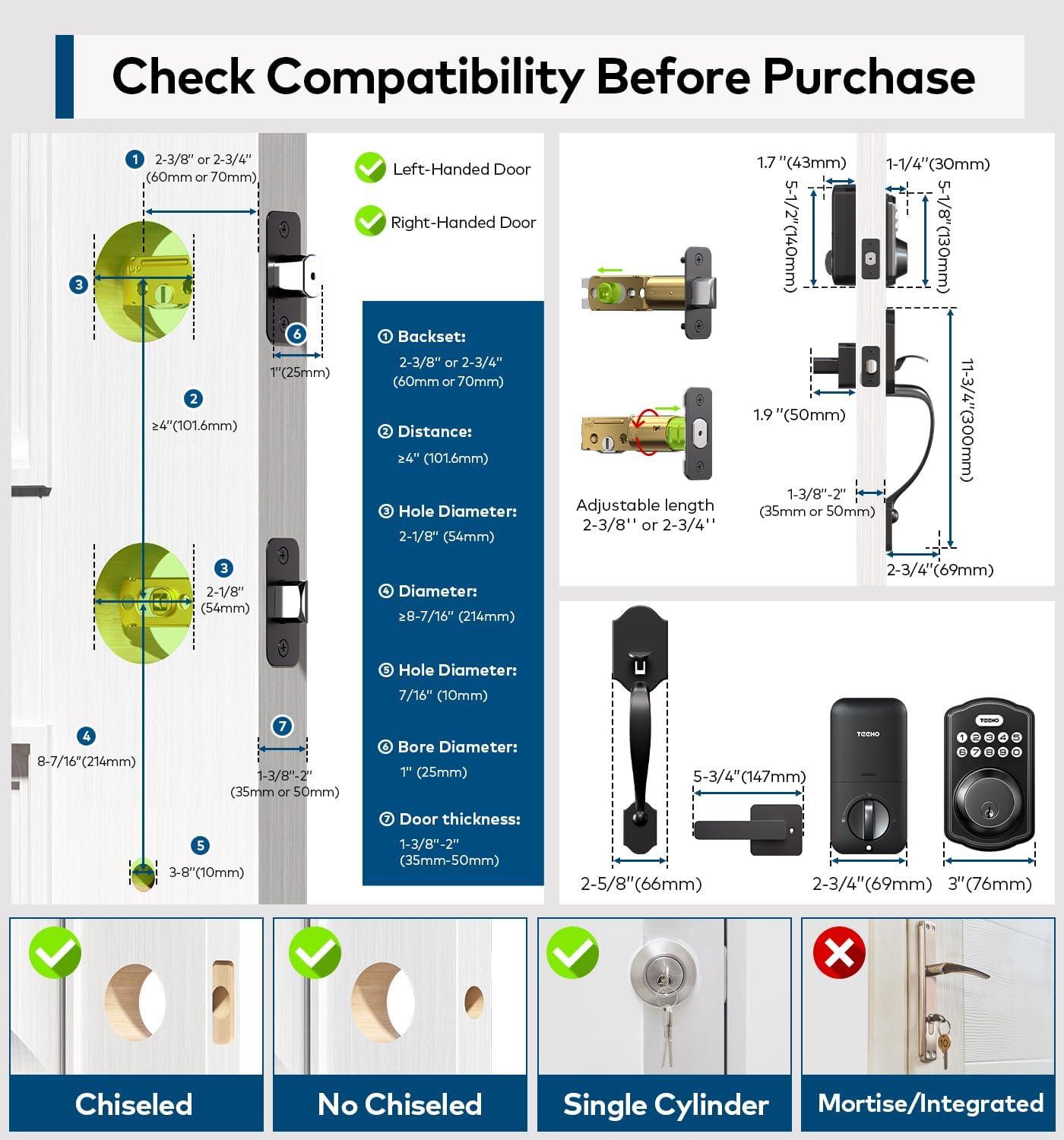 TEEHO Fingerprint Keyless Entry Door Lock Set, Electronic Front Deadbolt Locks with 2 Handles, Smart Digital Keypad Lock, Auto lock-Matte Black