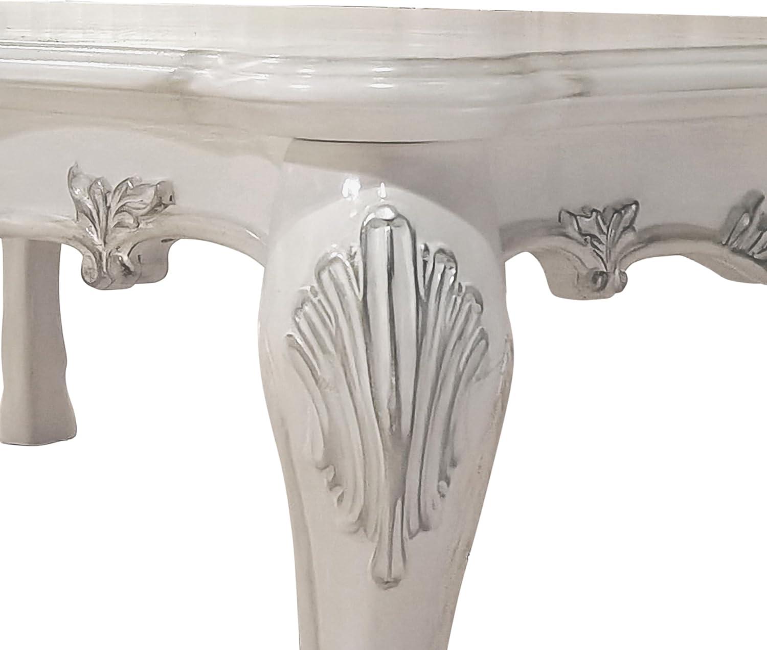 Bone White Rectangular Wood Coffee Table with Claw Legs