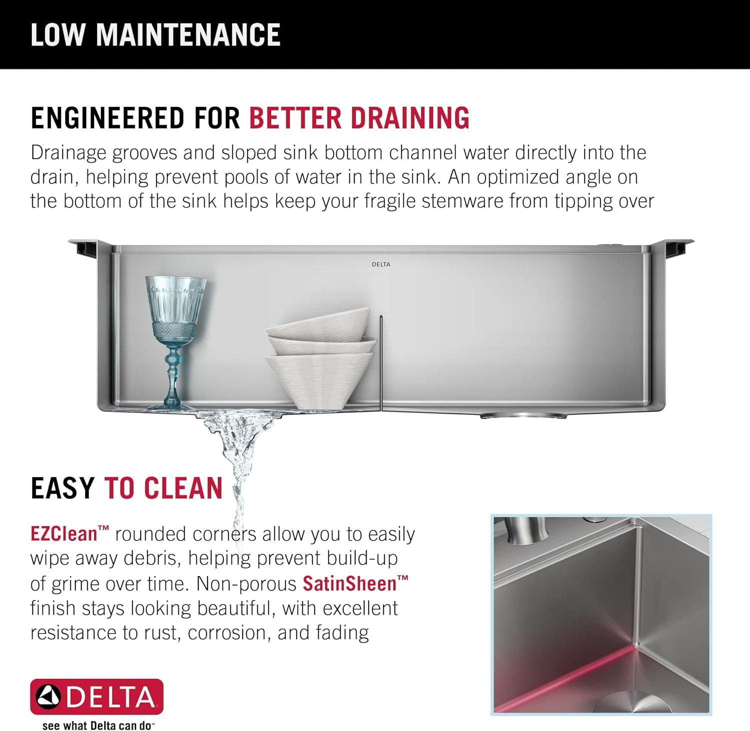 Delta Lorelai™ 33" L Workstation Kitchen Sink Drop-In Top Mount 16 Gauge Stainless Steel Double Bowl