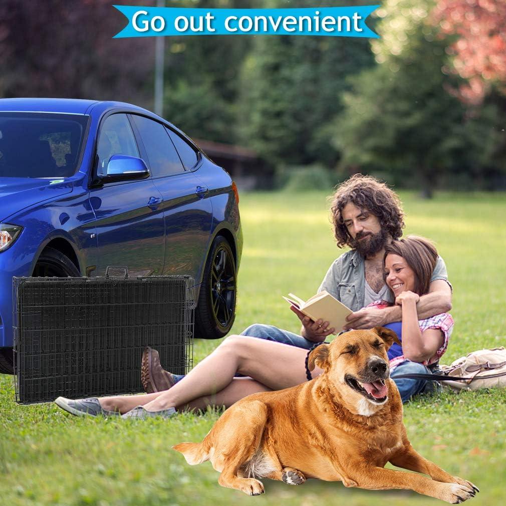 CL.HPAHKL Durable Large Dog Crate, Folding Metal Dog Kennel Double Door Dog Cage with Plastic Tray, Wire Crate for Large Dog Indoor Outdoor Travel (Black, 42 inch)