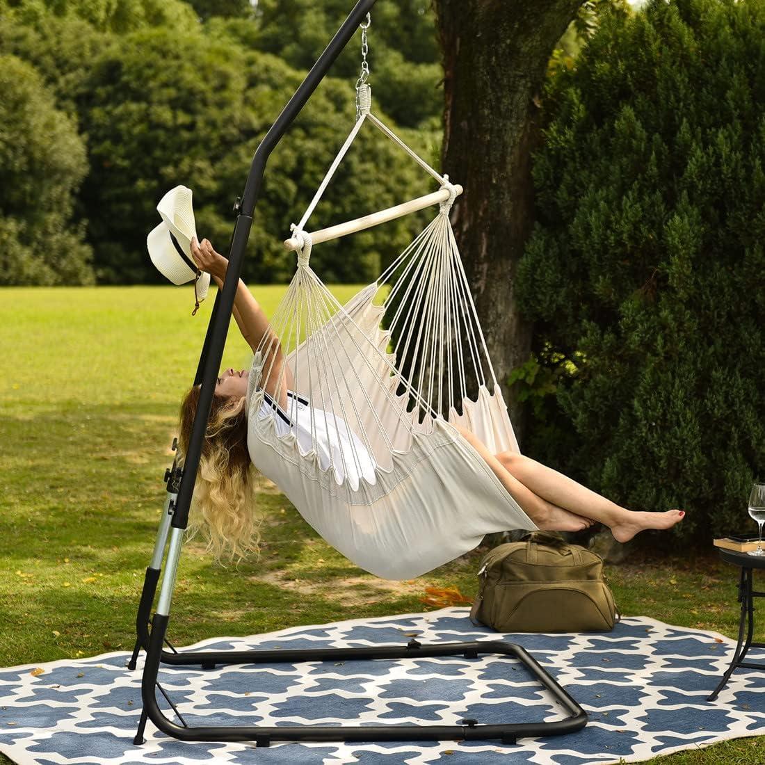 Natural Canvas Hanging Rope Hammock Chair with Cushions