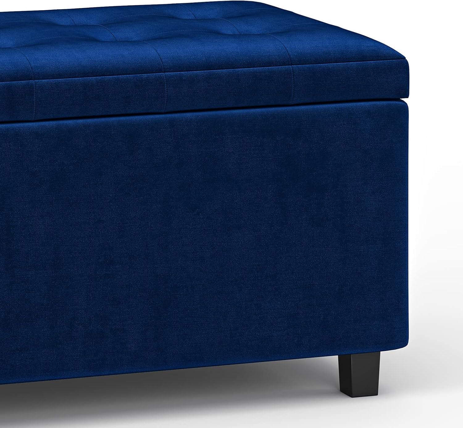 Blue Velvet Tufted Storage Ottoman with Solid Wood Frame