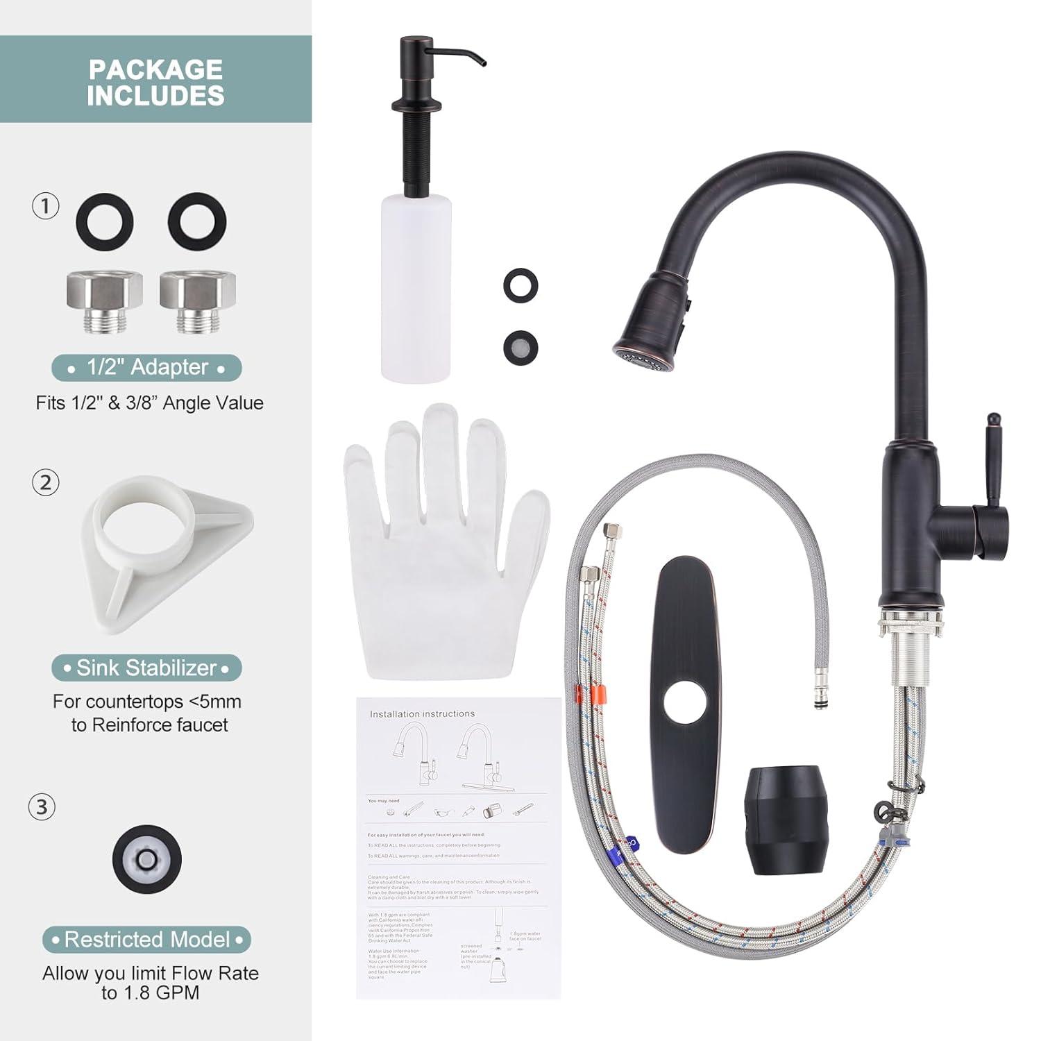 WOWOW WOWOW Pull Down Kitchen Faucet with Soap Dispenser 2310101RB-S