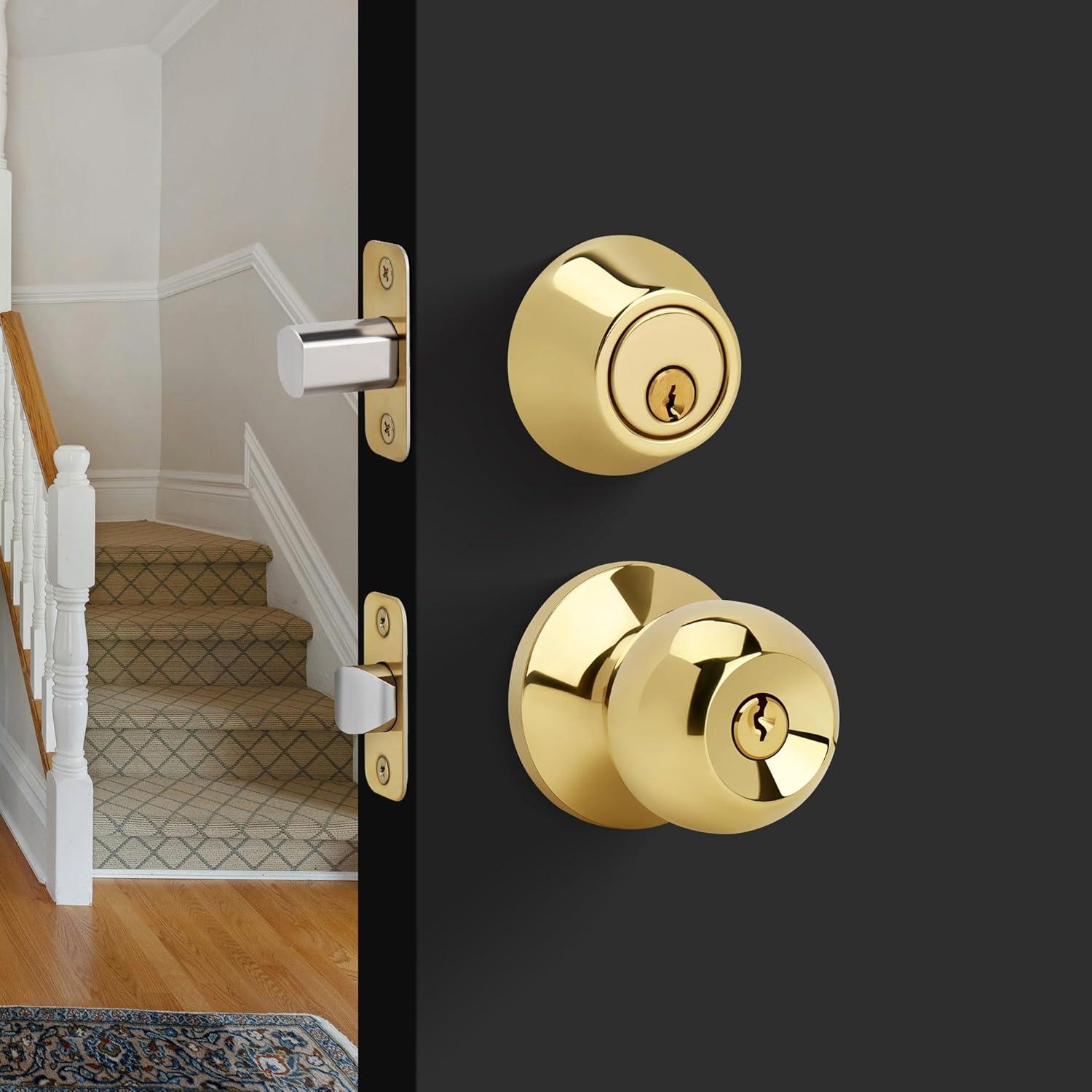 Design House 727438 Single Cylinder 6-Way Universal Deadbolt with Latch Polished Brass