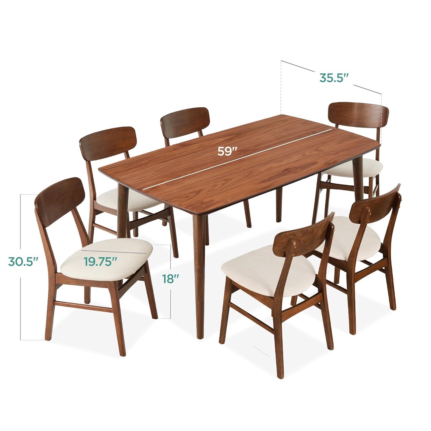George Oliver 7-Piece Mid-Century Modern Upholstered Dining Set, Wooden Table W/ 6 Chairs