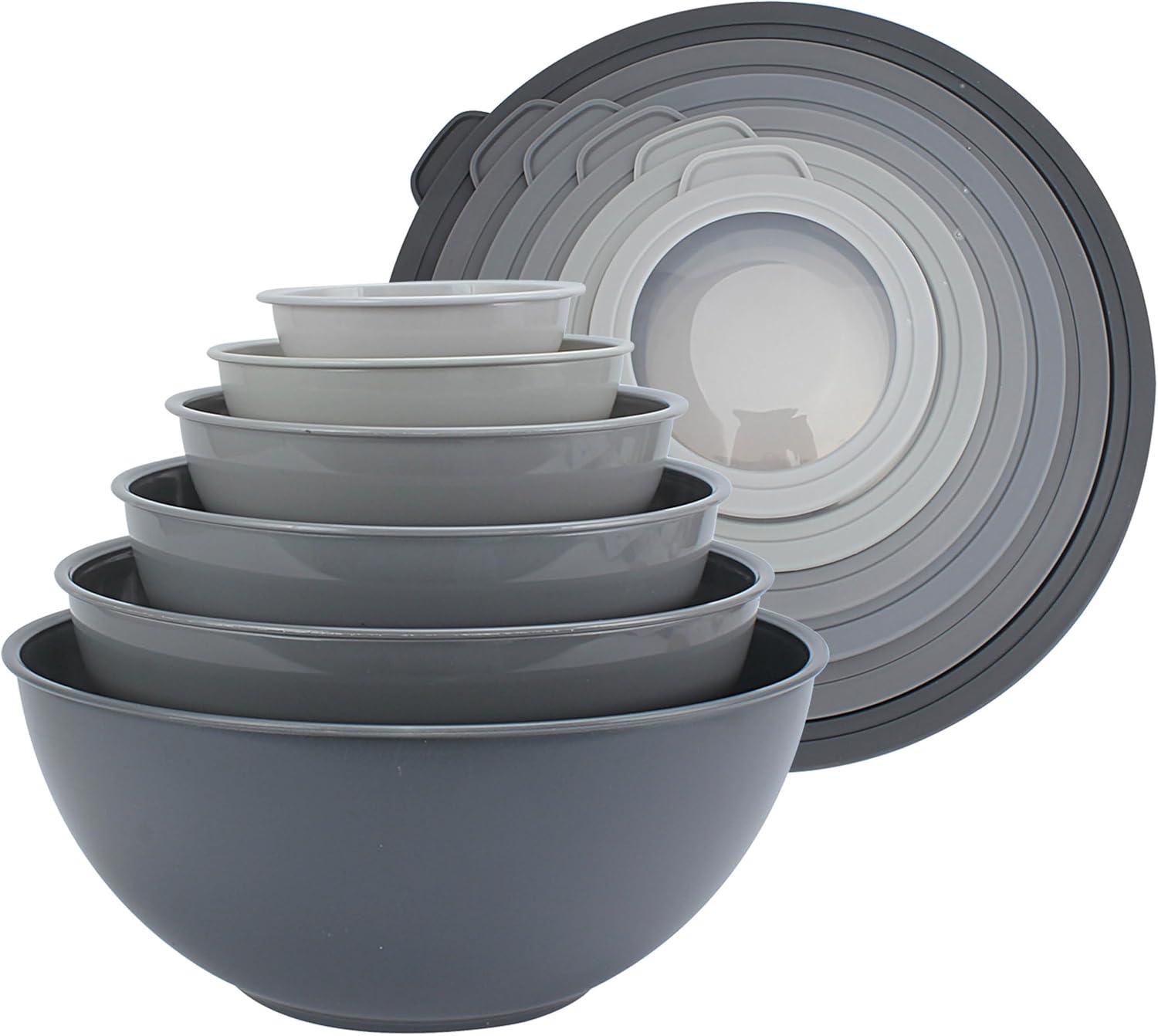COOK WITH COLOR 12-Pc Mixing Bowls with Lids Set Plastic Bowls for Kitchen, Gray