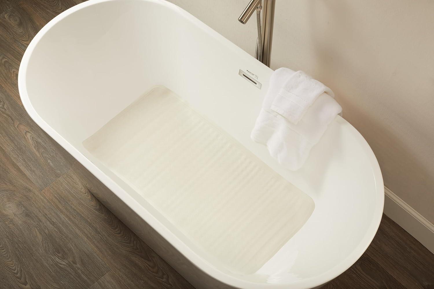 White Non-Slip Rectangular Bath Mat with Suction Cups