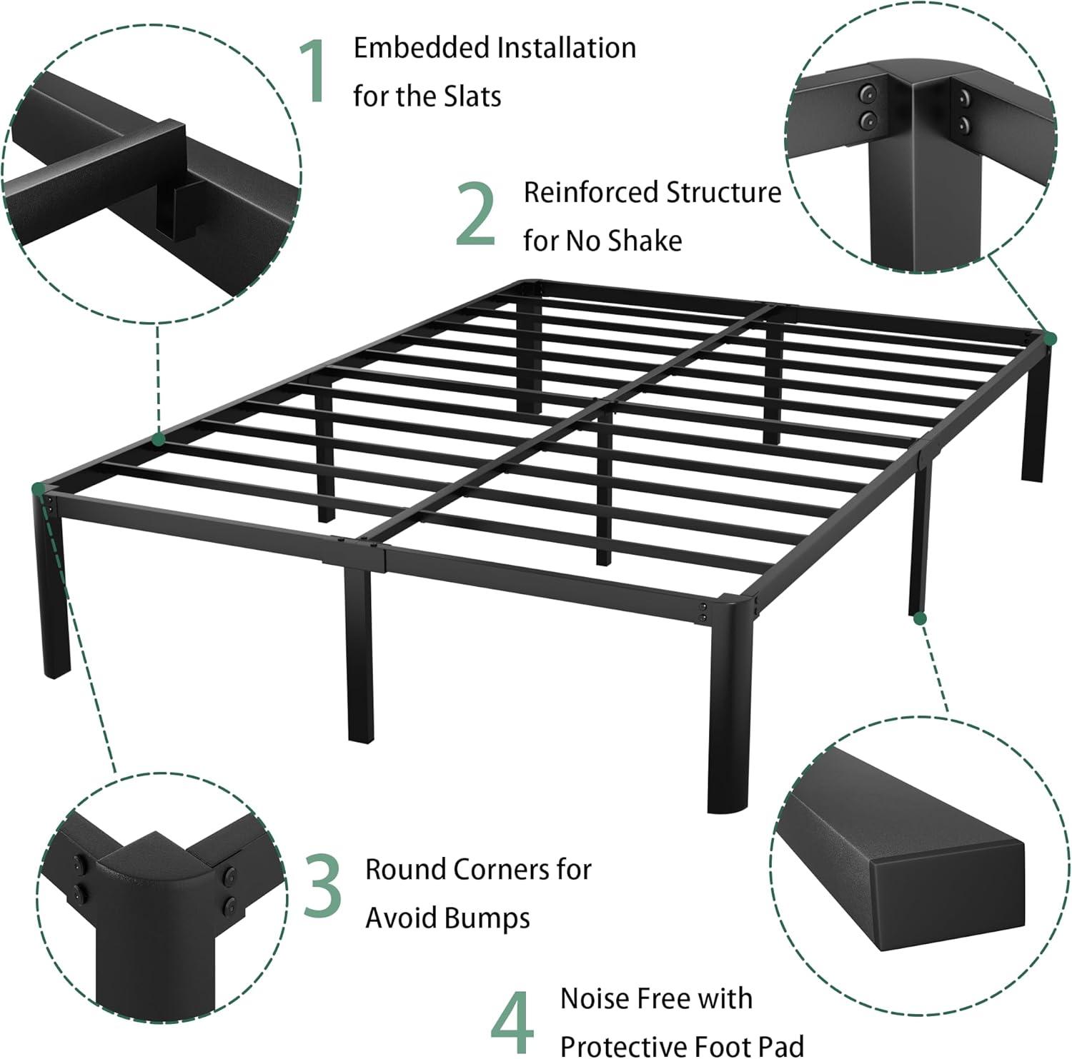 ULIESC 14" Heavy Duty Metal Platform Bed Frame, No Box Spring Needed, Queen Size