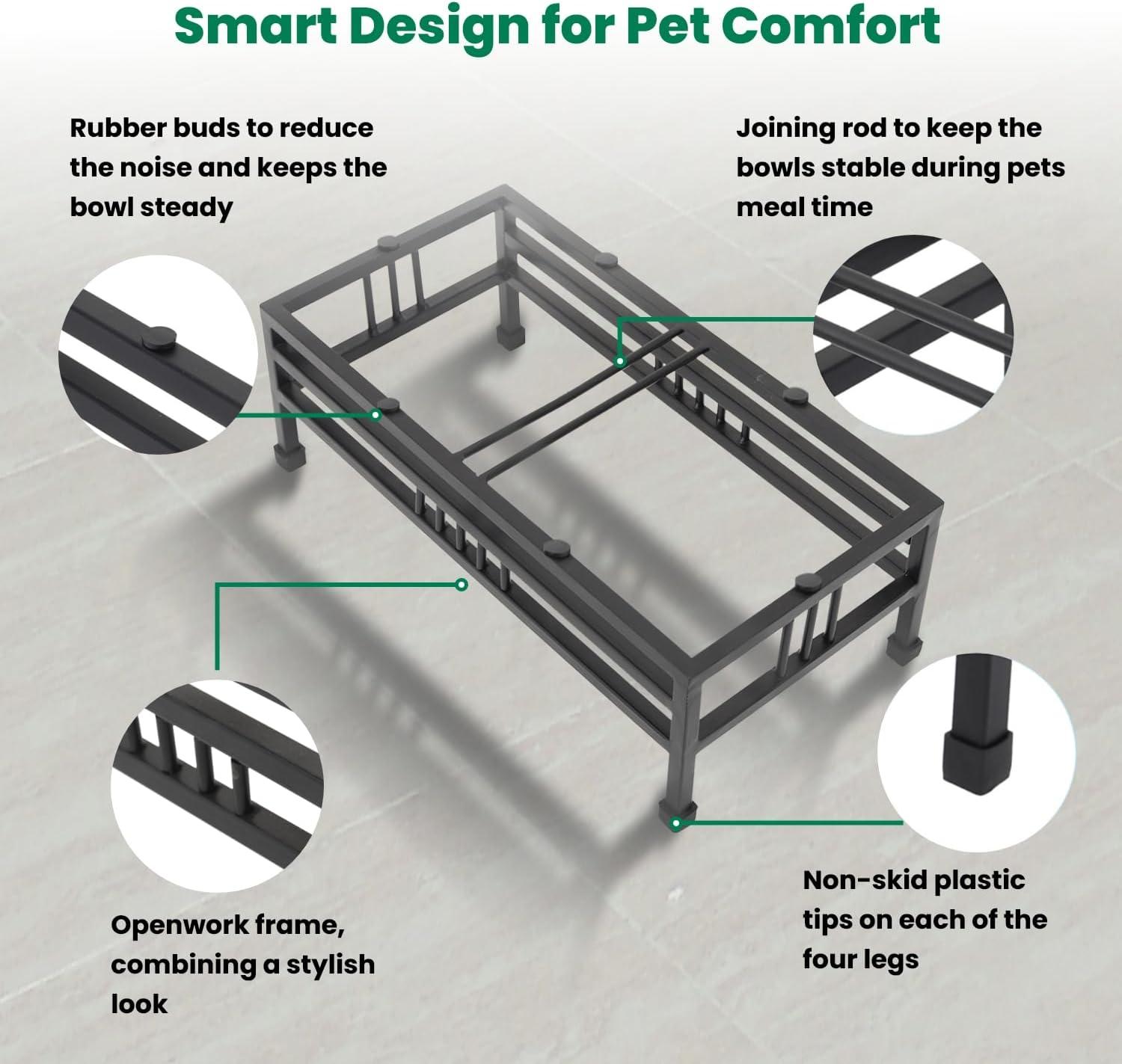 Iconic Pet Elevated Rectangular pet double diner - Medium - 32 Oz