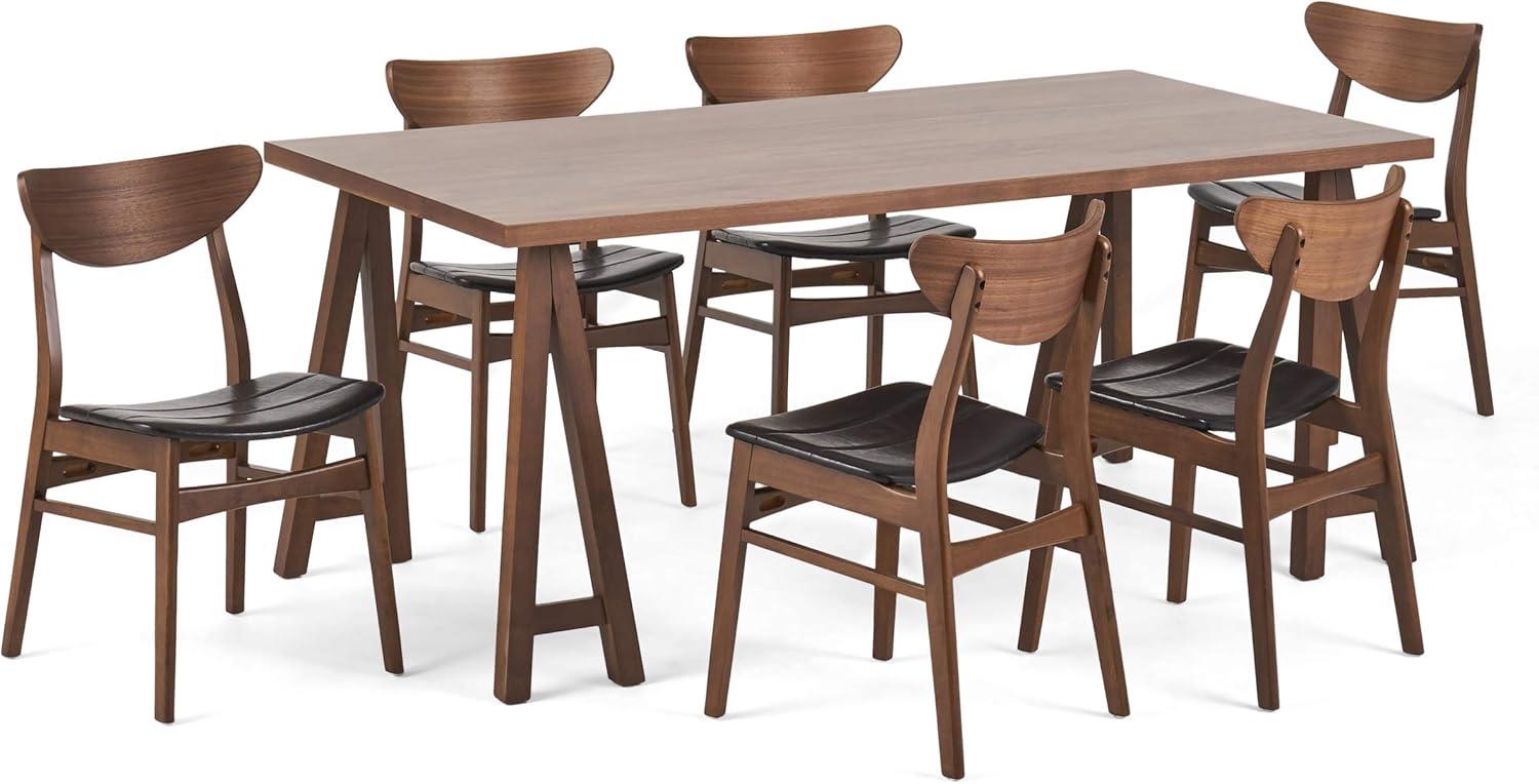 Walnut and Dark Brown Mid-Century Modern 7-Piece Dining Set