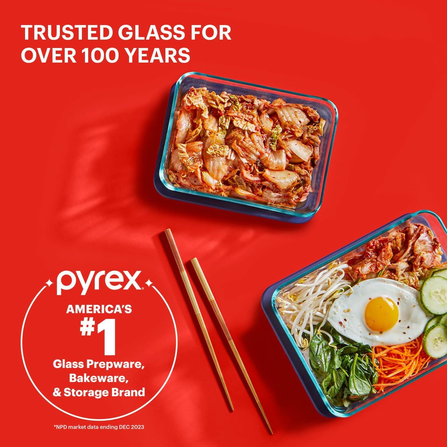 Pyrex Simply Store 14-Pc Glass Food Storage Container Set with Lid, 7-Cup, 4-Cup, 2-Cup & 1-Cup Round Meal Prep Containers with Lid, BPA-Free, Dishwasher, Microwave and Freezer Safe