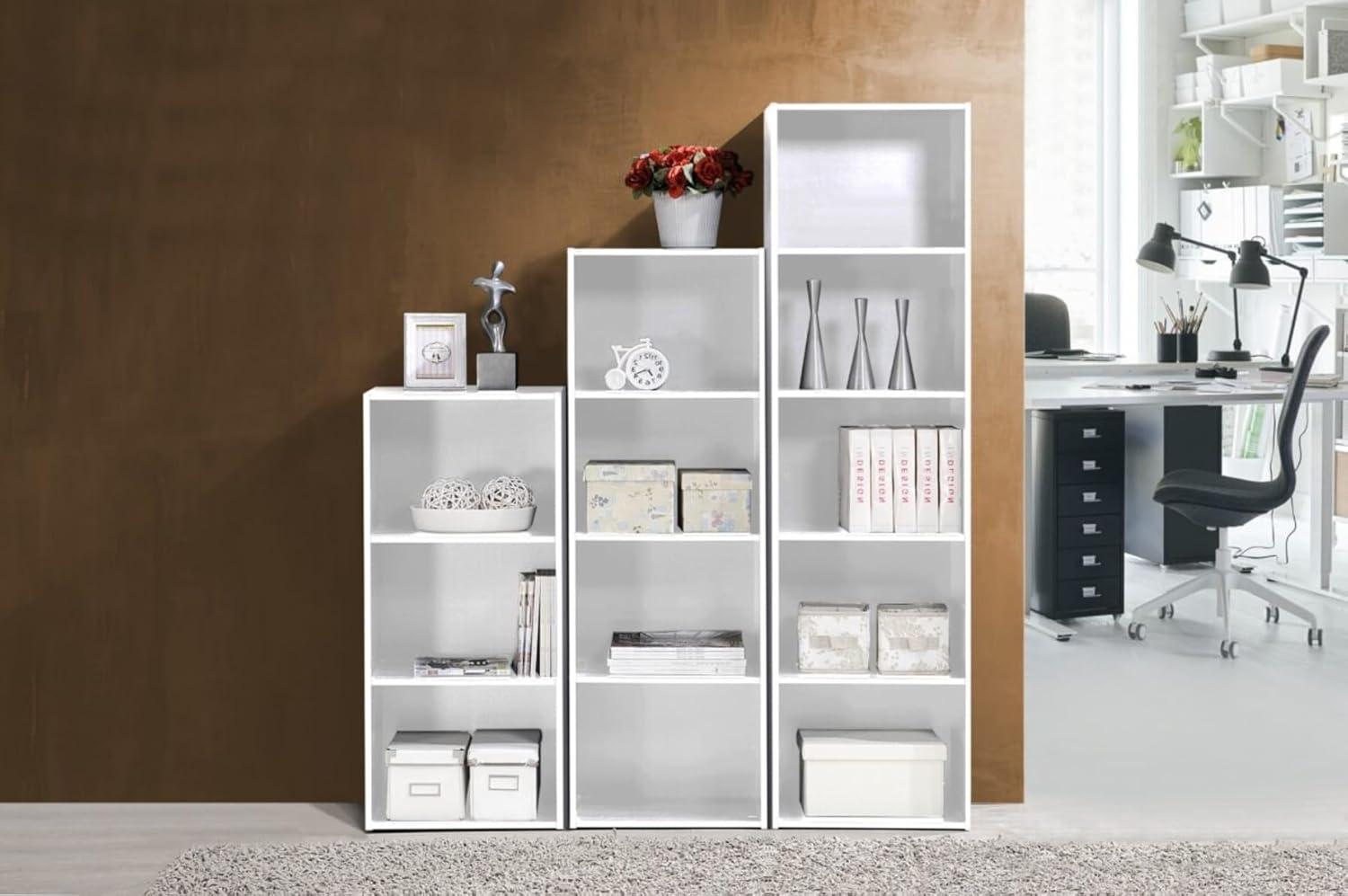 Hodedah 12 x 16 x 47 Inch 4 Shelf Bookcase and Office Organizer Solution for Living Room, Bedroom, Office, or Nursery, White Finish