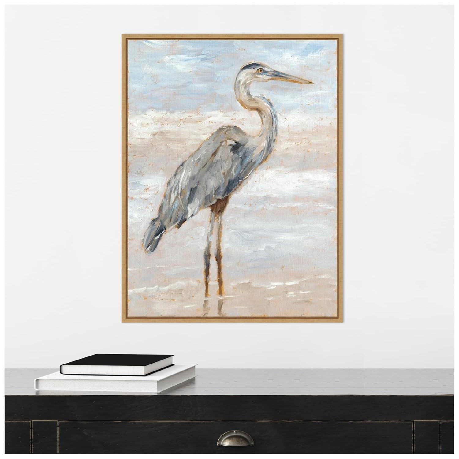 Amanti Art 18"x24" Beach Heron I by Ethan Harper Framed Canvas Wall Art Print: Hand-Stretched, Modern Decor, Polystyrene Frame