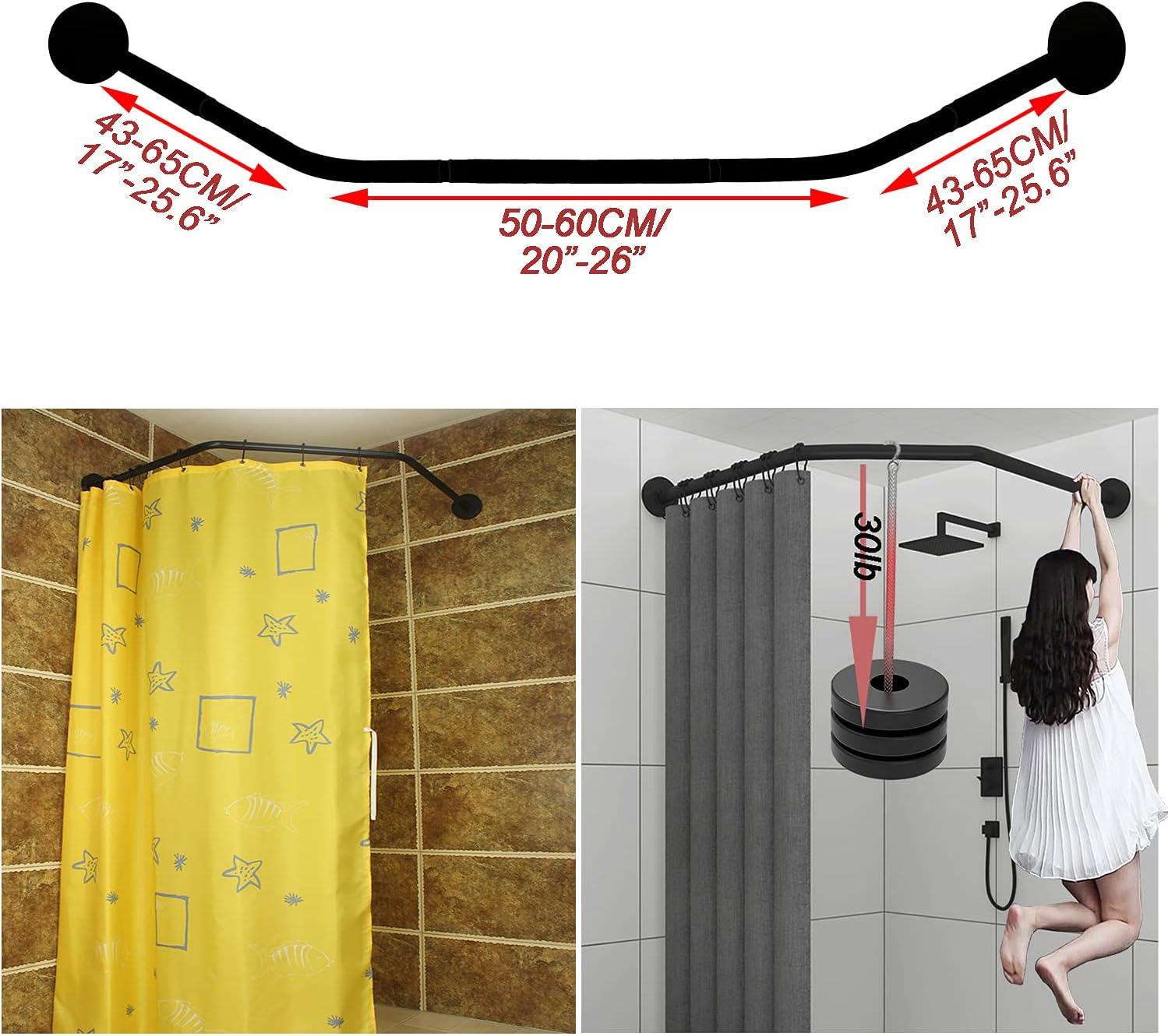 Stretchable 304 Stainless L Shaped Bathroom Bathtub Corner Shower Curtain Rod Rack(Diamond Shaped Black, Length on Both Sides: 17"-25.6",Middle Width:20"-26")