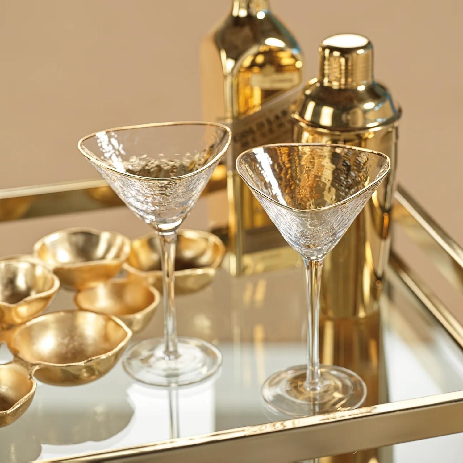 Clear Glass Martini Glasses with Gold Rim - Set of 4