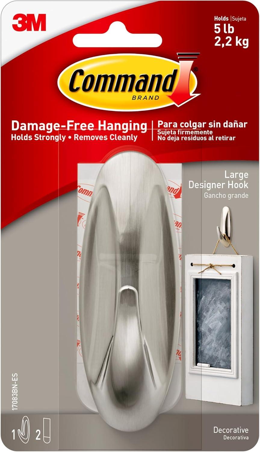 Large Brushed Nickel Adhesive Wall Hook