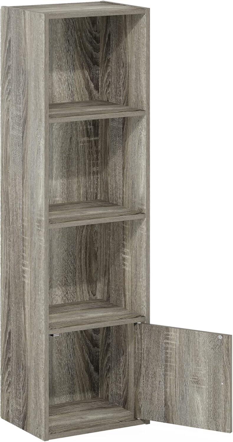 Compact Gray Wood 4-Tier Bookcase with Door