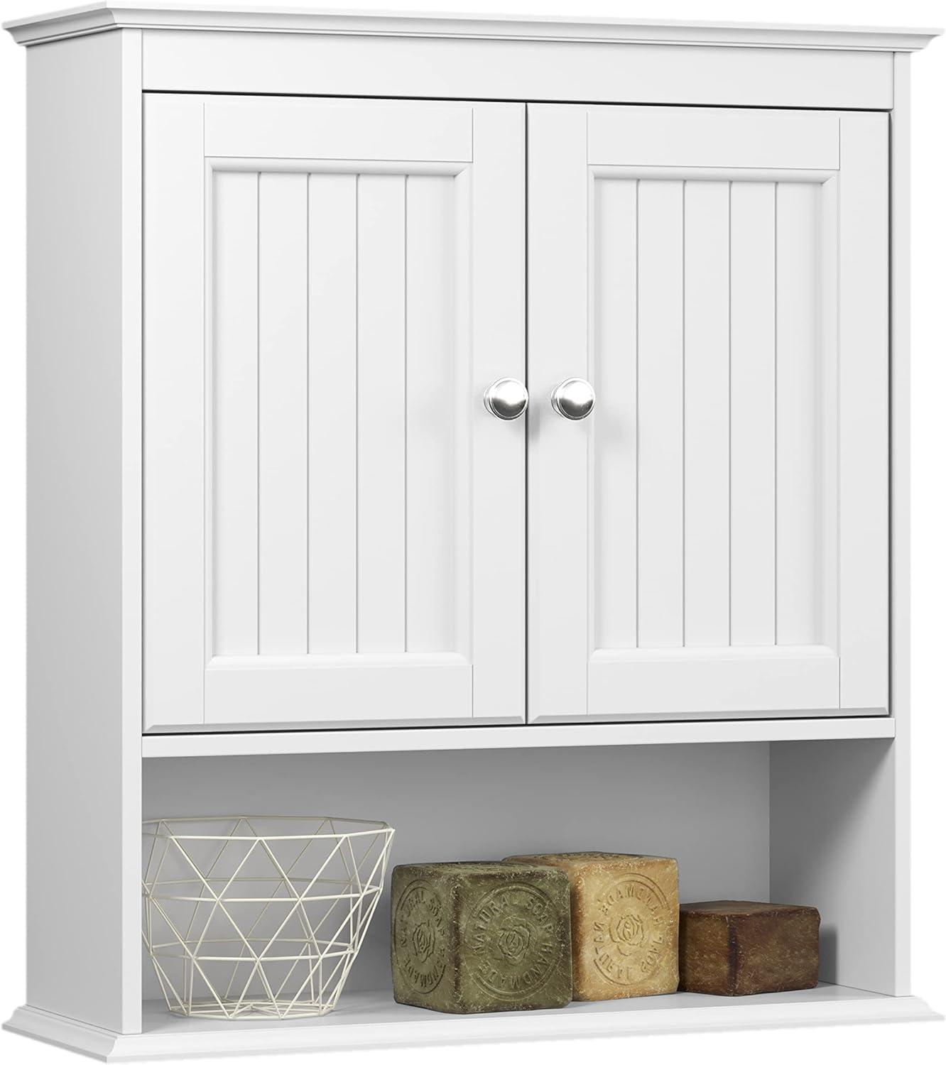 White MDF Wall Mounted Bathroom Cabinet with Shelves