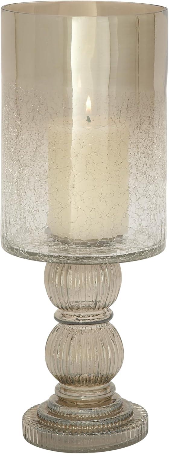 DecMode Gold Glass Handmade Turned Style Pillar Hurricane Lamp with Faux Mercury Glass Finish