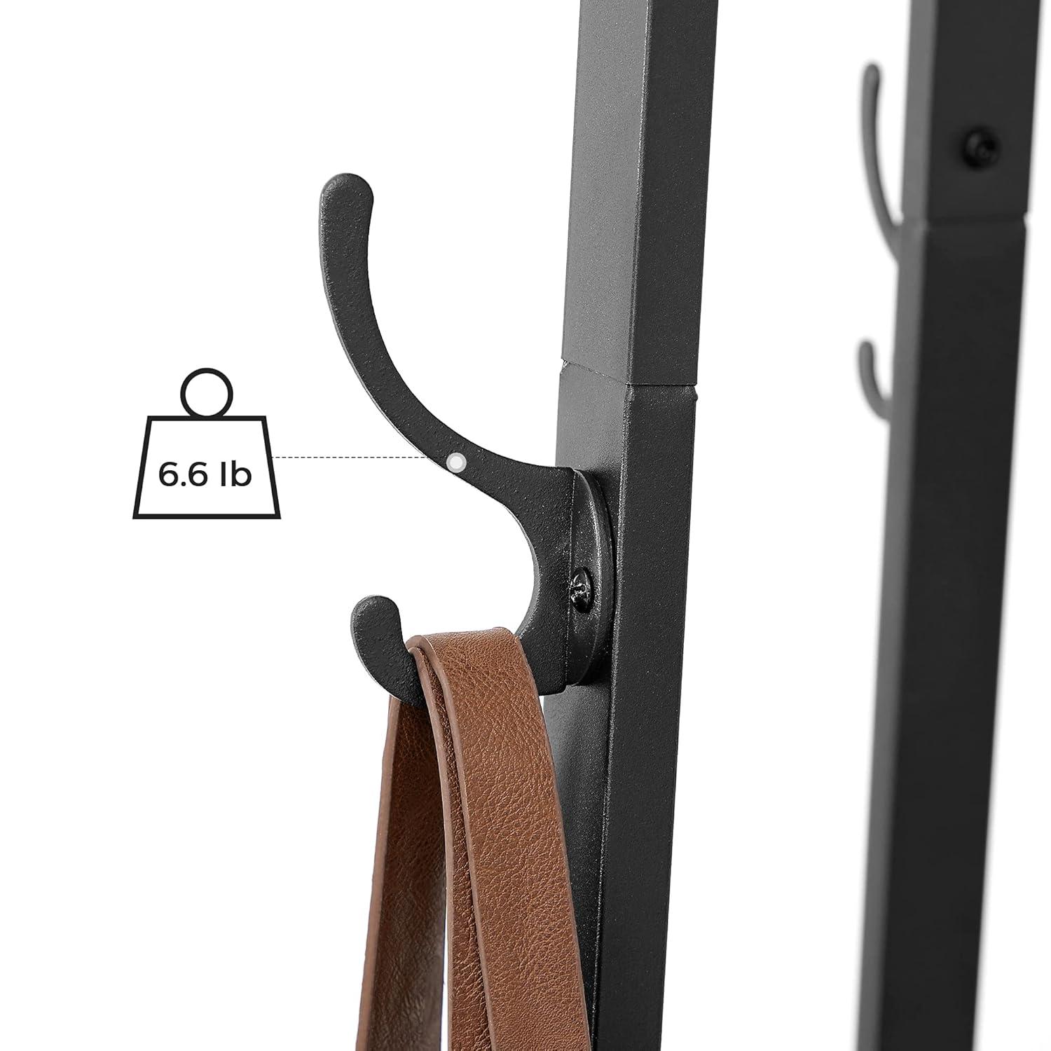 8 Hooks Coat Rack Stand with 3 Shelves Coat Tree for Entryway Bedroom Living Room Rustic Brown and Black