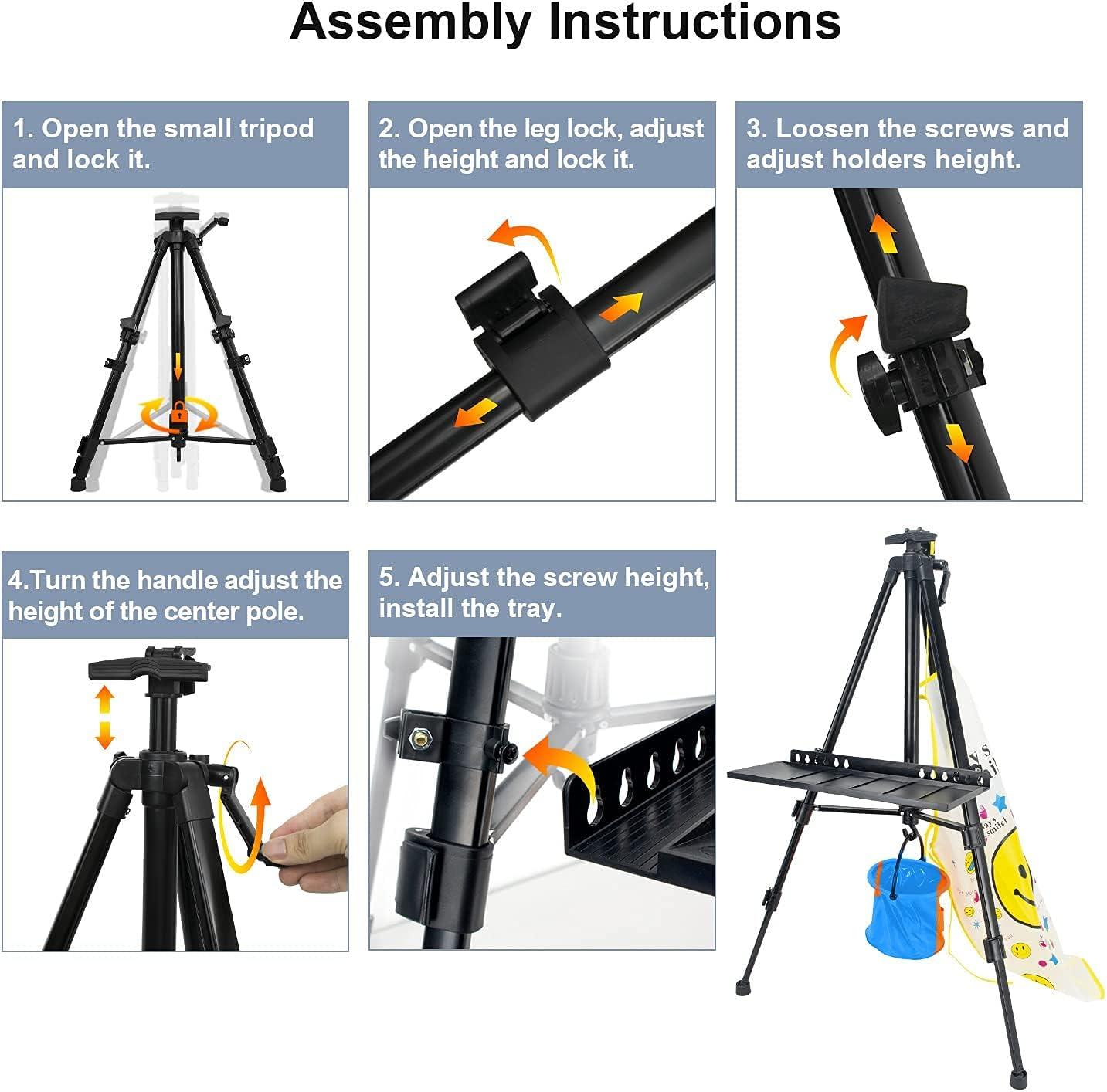 61"-20"Artist Easel Stand, Thick Aviation Aluminum Tripod Display Easel with Portable Bag for Floor/Table-Top Drawing and Displaying, Painting Easel for kids Adult, Spirit Level, Black