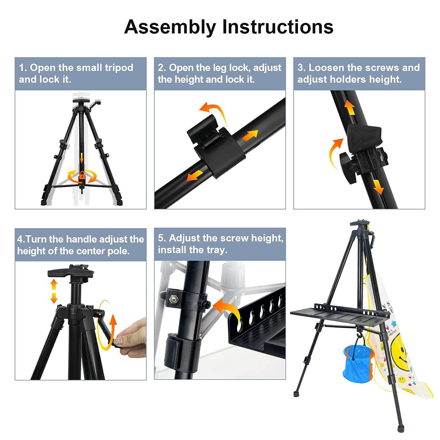 61"-20"Artist Easel Stand, Thick Aviation Aluminum Tripod Display Easel with Portable Bag for Floor/Table-Top Drawing and Displaying, Painting Easel for kids Adult, Spirit Level, Black