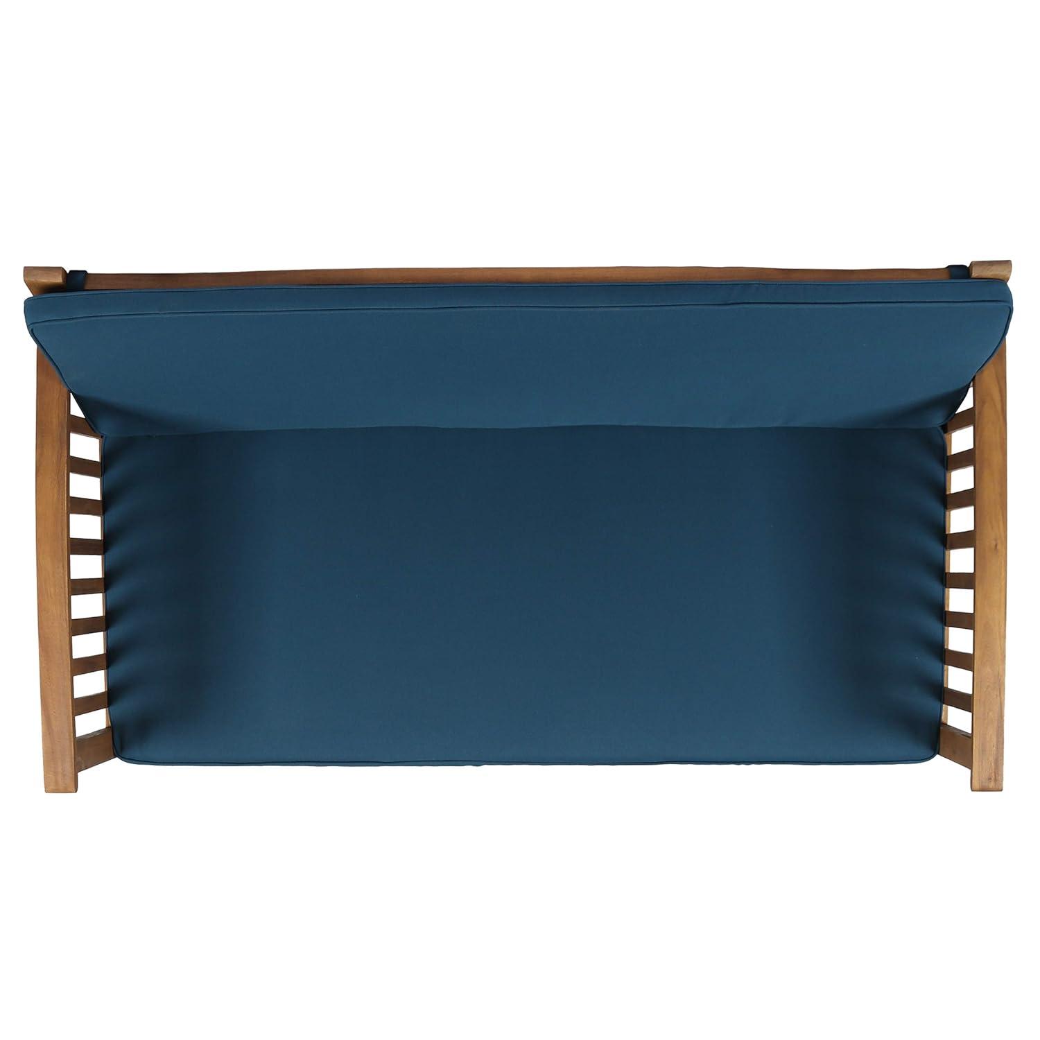 GDF Studio Oliver Outdoor Acacia Wood Loveseat, Brown and Dark Teal