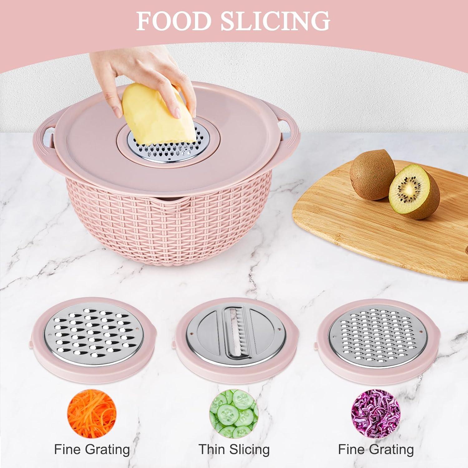 Pink 4-in-1 Stainless Steel Colander with Plastic Mixing Bowl Set