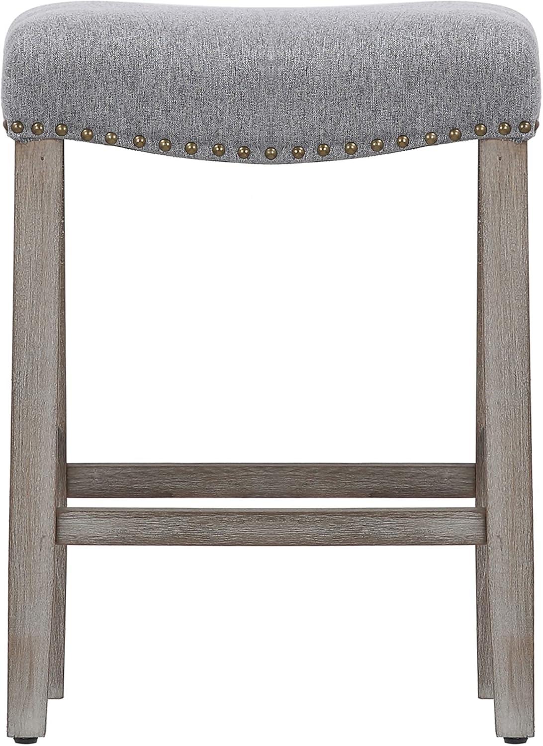 Polytrends Jameson Upholstered Polyester 24" Counter Stool - Gray Legs/ Saddle Seat Antique Gray/Gray Wood Polyester Fabric 250lbs
