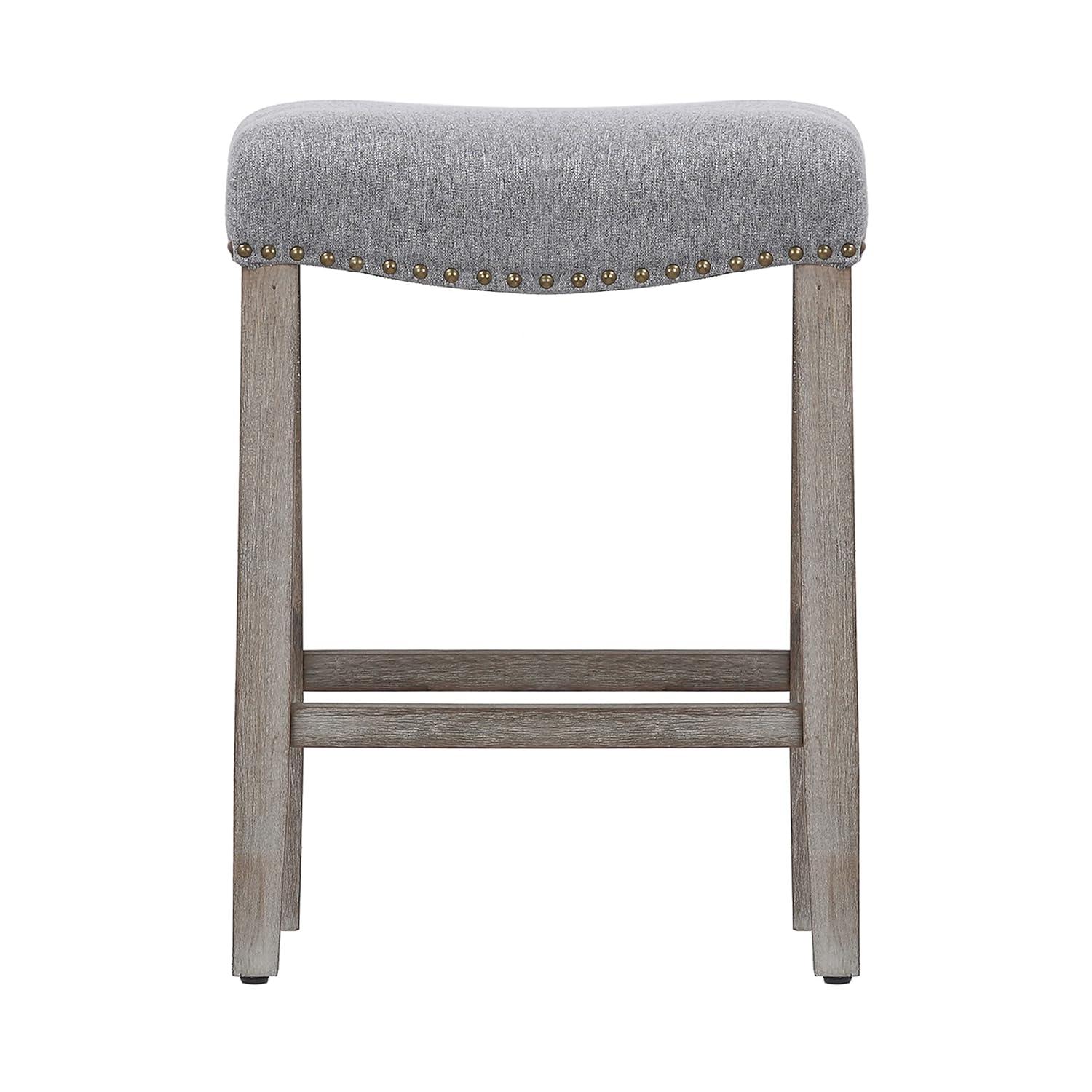 Polytrends Jameson Upholstered Polyester 24" Counter Stool - Gray Legs/ Saddle Seat Antique Gray/Gray Wood Polyester Fabric 250lbs